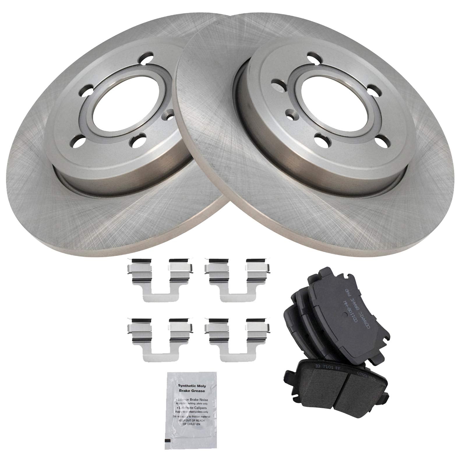 TRQ Rear Brake Pad & Rotor Kit Brake Pads Brake Rotor Ceramic Compatible with 2006-2009 Audi A4 A4 Quattro