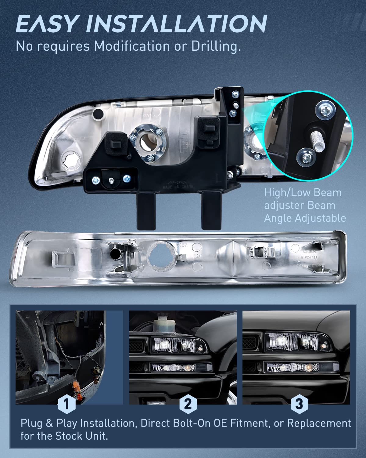 Nilight Headlight Assembly for 1998 1999 2000 2001 2002 2003 2004 2005 Chevy Blazer Headlights 1998-2004 Chevrolet S10 Pickup Re