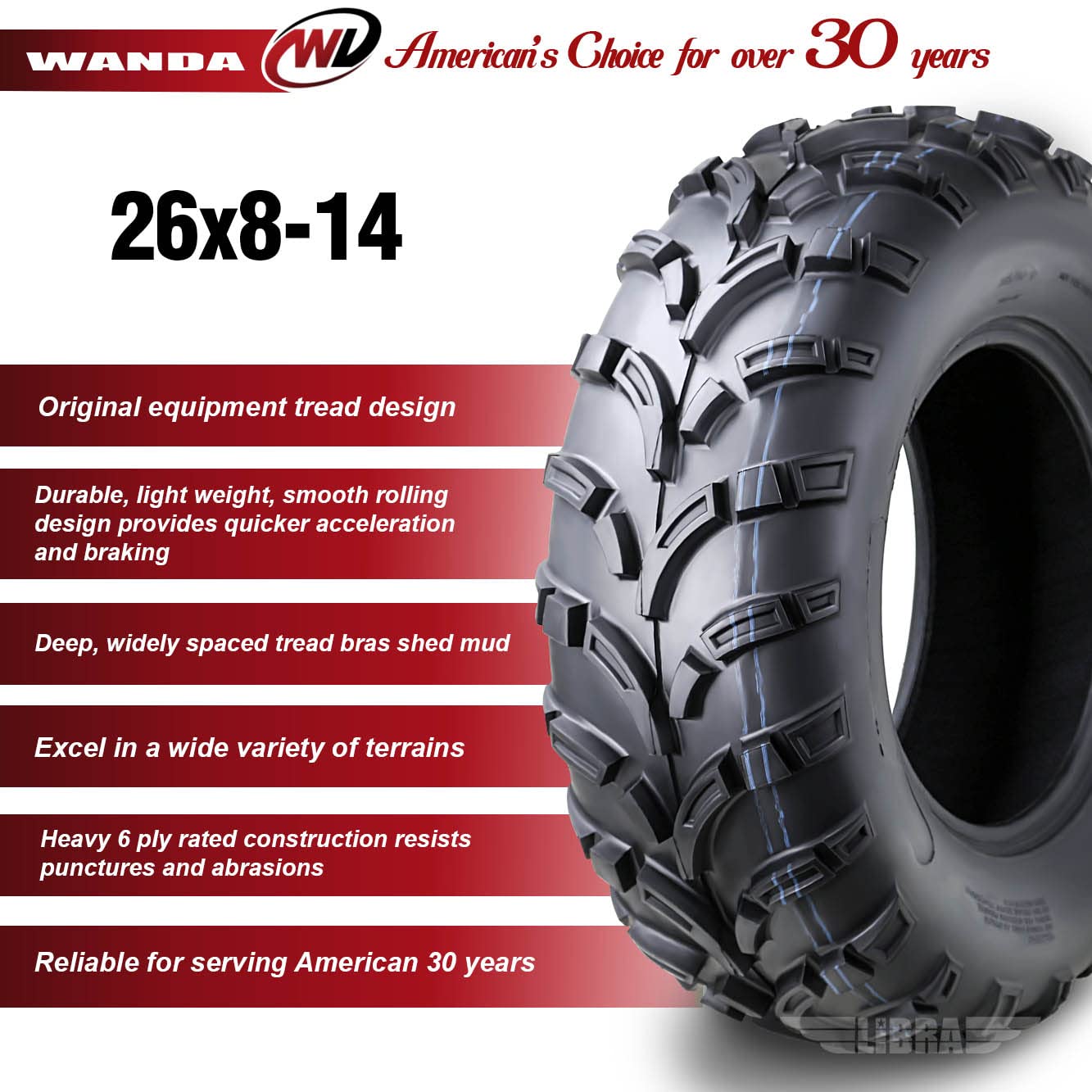 Wanda Set Of 2 Atv/Utv Tires 26X8-14 /6Pr P373-10205