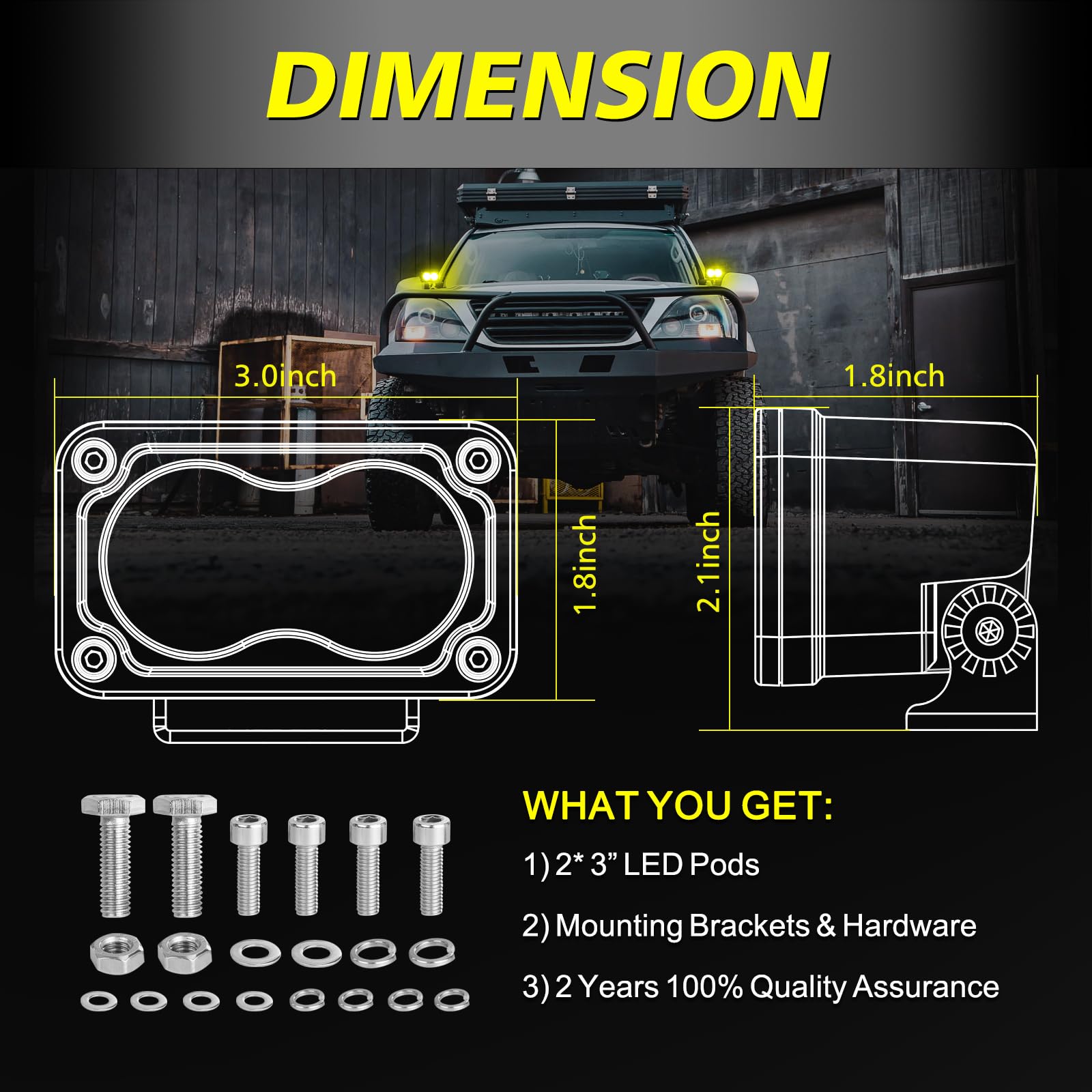 Akd Part Yellow Led Pods, 3 Inch Cree Led Yellow Fog Lights 40W Spot Motorcycle Auxiliary Light Pods Small Offroad Driving Pods
