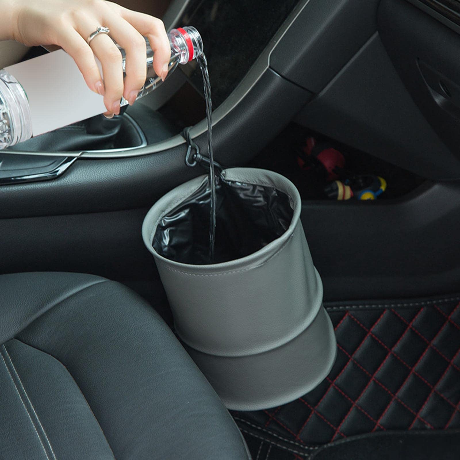 T.O.G. Car Trash Can Artificial Leather Garbage Bin Waste Basket Rubbish Bin For Truck Red