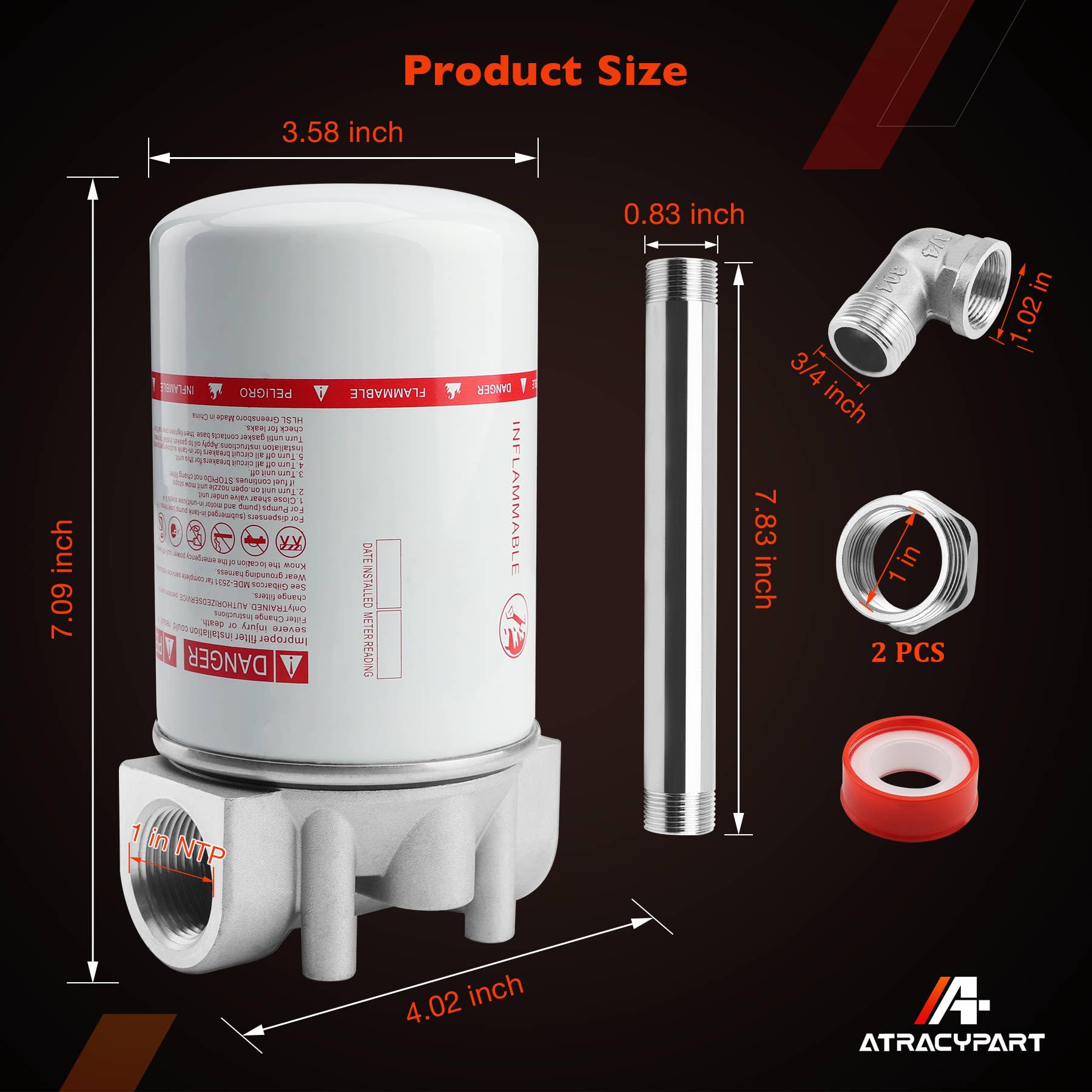 3/4    NPT Fuel Tank Filter, High Flow 30 Micron Spin-on Cartridge Style for Mobile and Stationary Diesel Transfer Pump