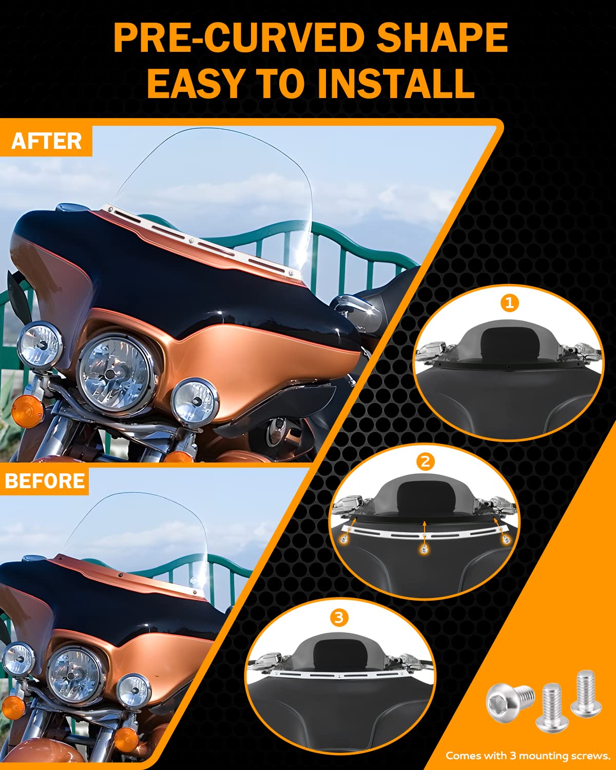 Pbymt Polished Stainless Slotted Batwing Windshield Trim Chrome Compatible For Harley Tri Electra Street Glide Ultra Limited 1996-2013