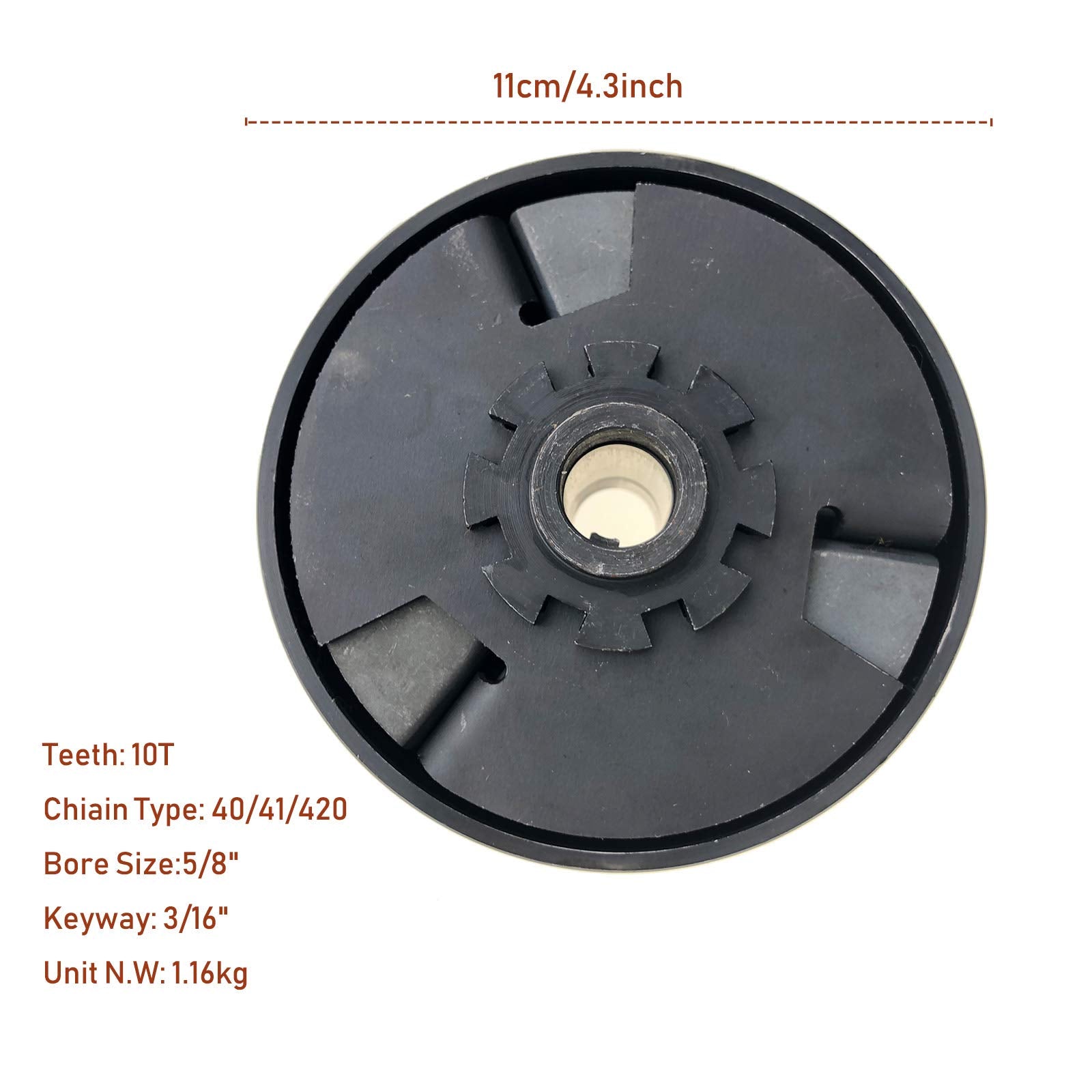 caqeg Centrifugal Clutch 5/8" Bore 10 Tooth for #40/41/420 Chain Sprocket - Fits Go-Karts, Mini Bikes, Lawnmowers,