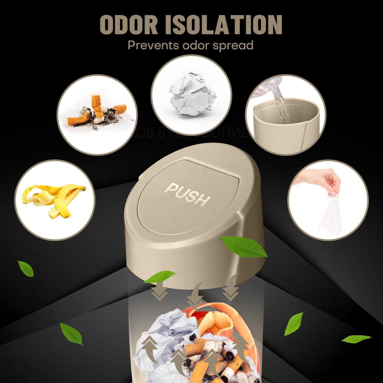 Sglrt Car Trash Can Bin With Lid - Car Garbage Can Cup Holder - Beige Mini Leakproof Vehicle Trash Garbage Can Bin With 20Pcs Tr