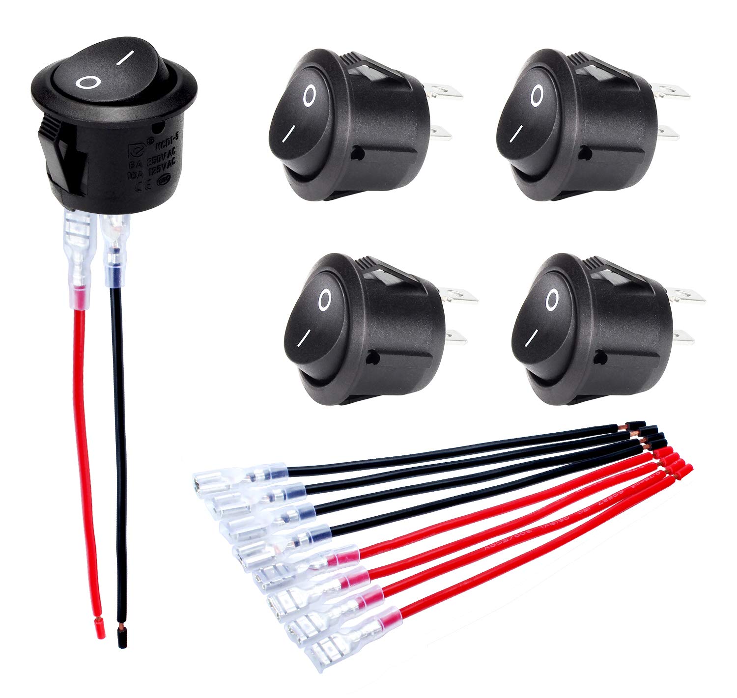 Daiertek On Off Round Rocker Switches Spst 20Mm Mini 12 Volt Dc Mini Circle Toggle Switch 12V For Car Automotive Rv 2 Pin Switch 120V Wired Kcd1-5Pack