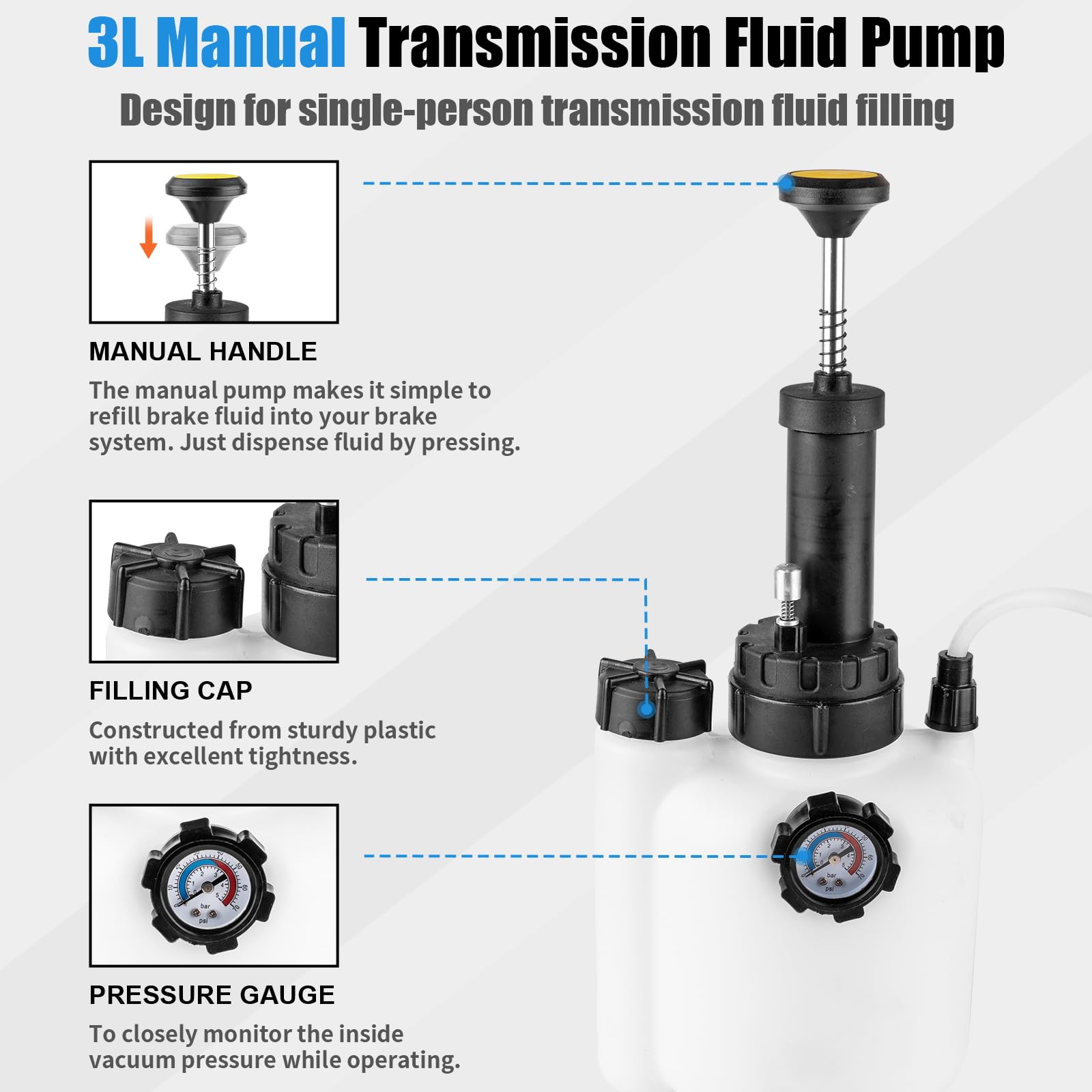 BetyBedy 3L Transmission Fluid Pump Kit, Fluid Transfer Pump with 13PCS ATF Adapters, Manual Transmission Oil Pump for Automotiv