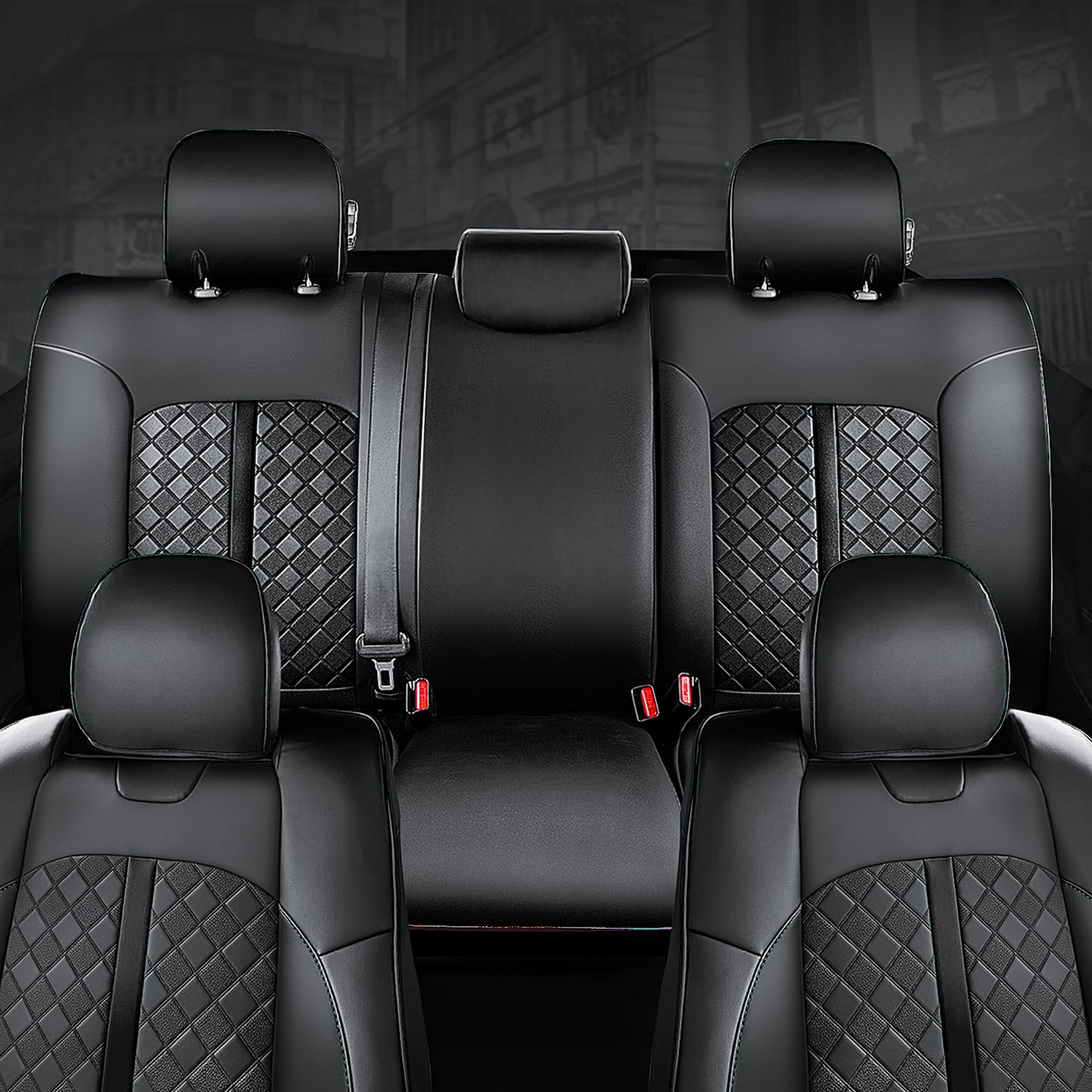 Carlimeki Tacoma Seat Covers - Custom Fit 2005-2015 Crew Cab, Faux Leather, Black-Black, Includes Center Console Armrest Covers