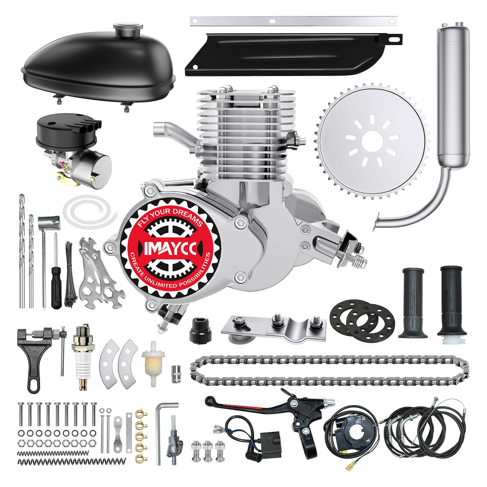 IMAYCC Bike Motor Kit 100cc Motorized Bike Kit 2 Stroke Gas Bicycle Engine Conversion Kit Fit for 26-28'' Bikes (100CC Silver)