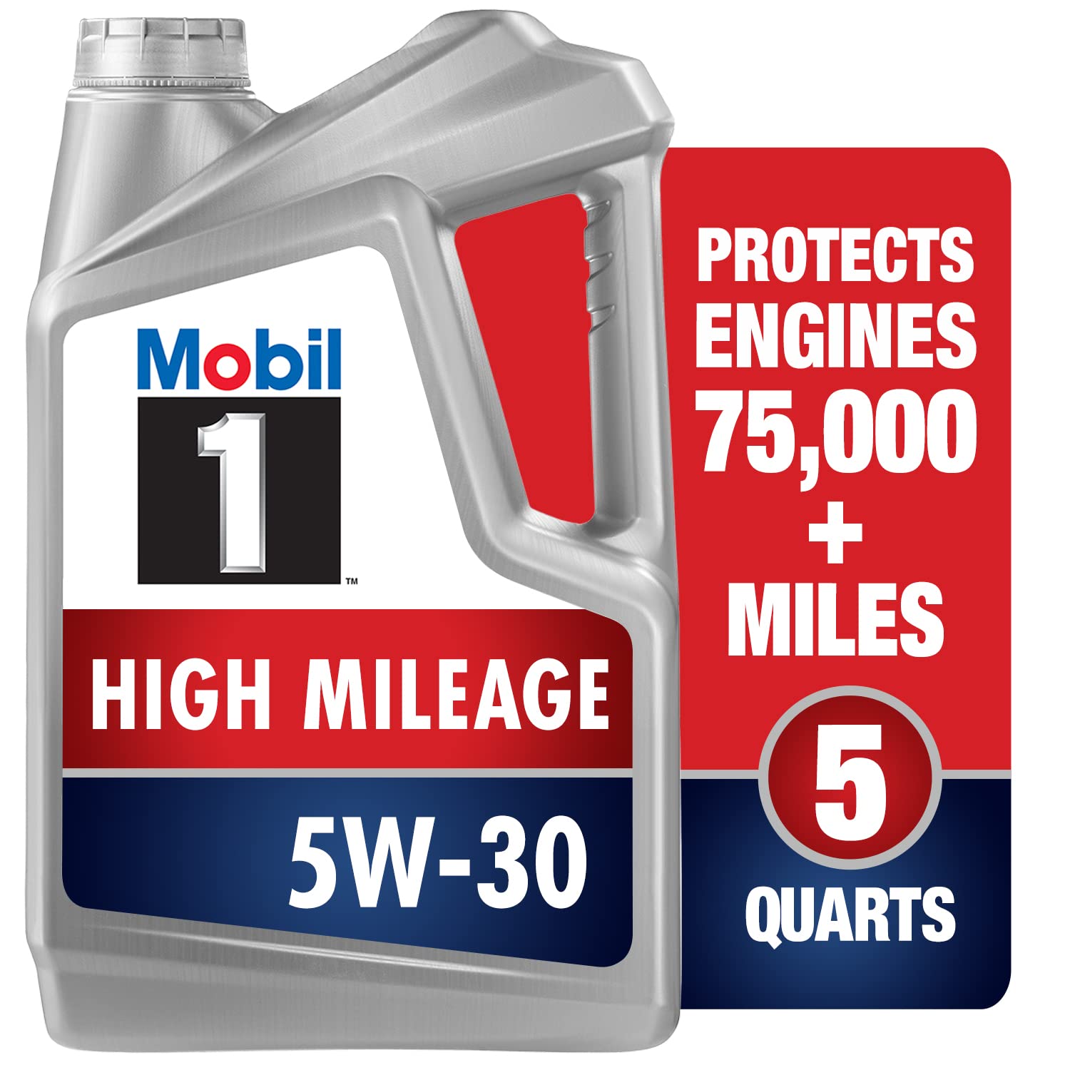 Mobil 1 High Mileage Full Synthetic Motor Oil 5W-30, 5 Quart