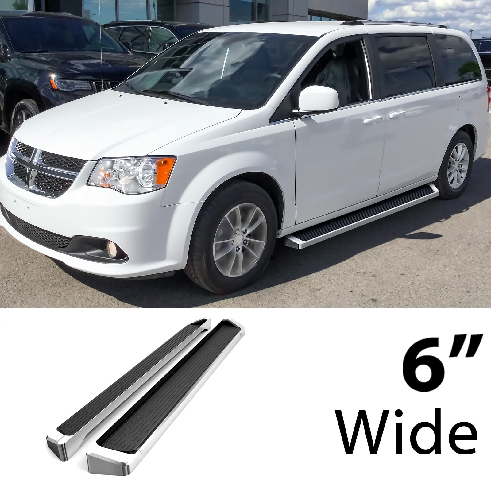 Hd Ridez Running Board 6' Silver Compatible With Dodge Grand Caravan 2011-2020 & Chrysler Town Country 2011-2016 (Nerf Bar Side Steps Side Bars)