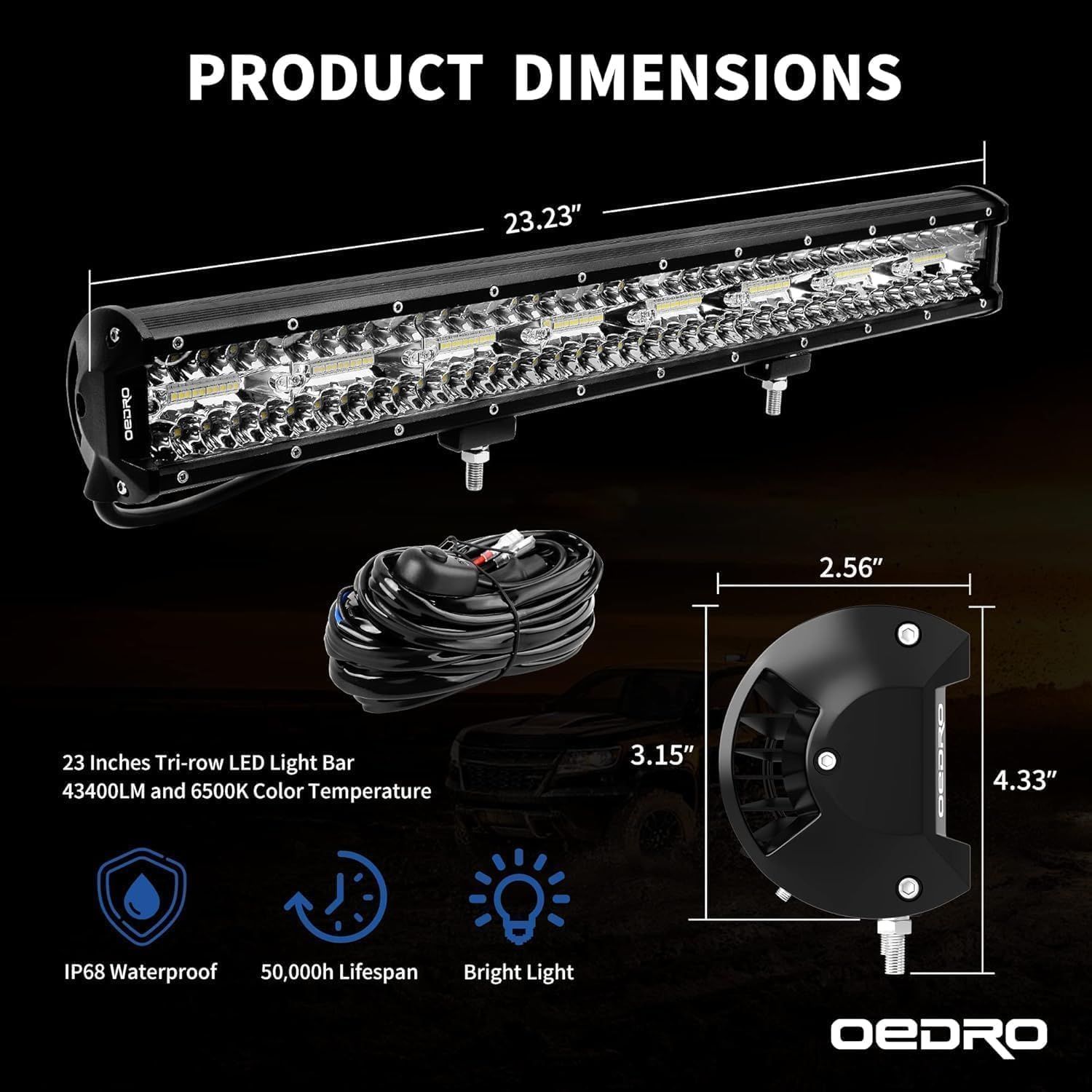Oedro 23 Inch Led Light Bar Spot Flood Combo Tri-Row Led Driving Light, Ip68 Off Road Lamp Fit For Pickup Truck Suv 4Wd 4X4 Atv