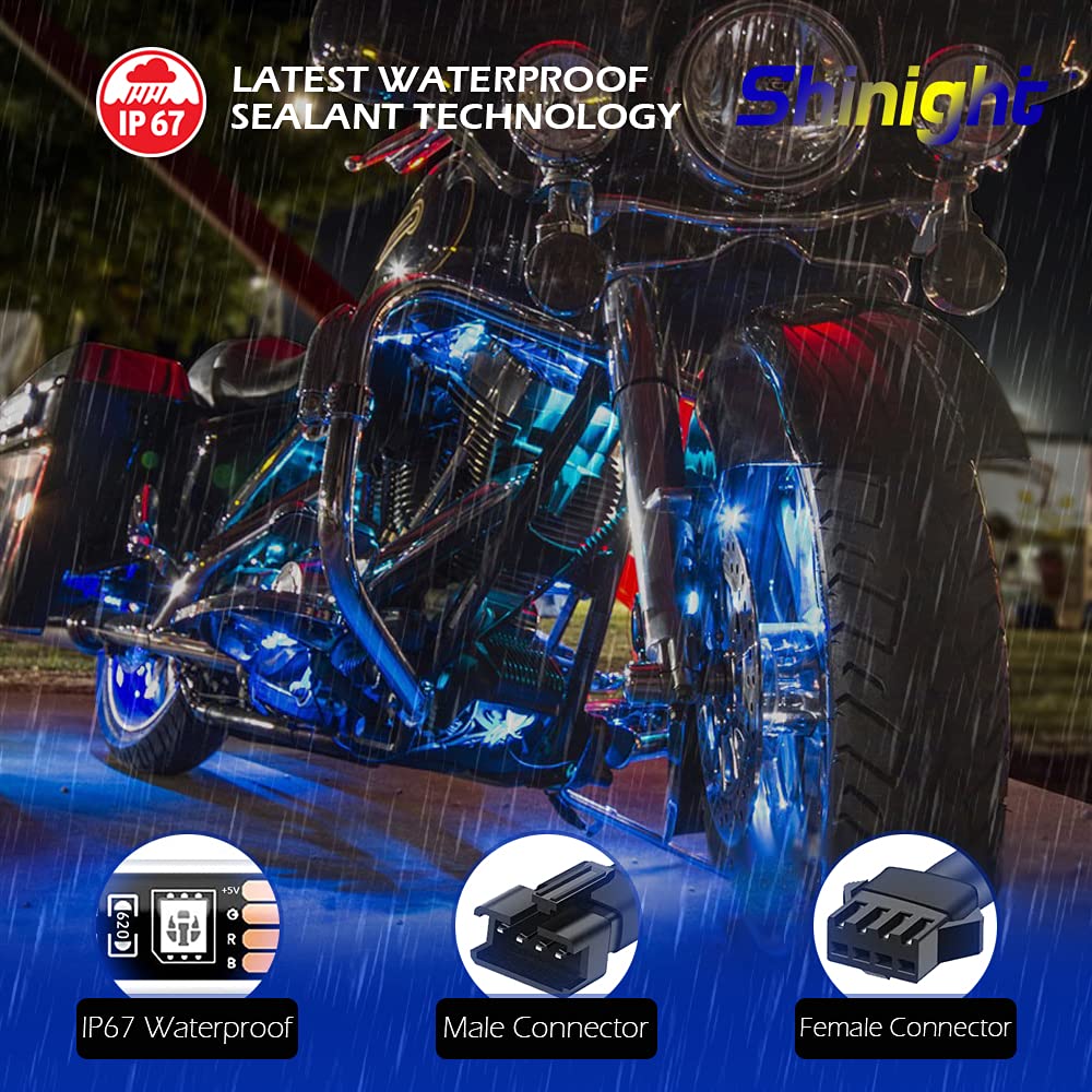 Shinight 18 Pcs Motorcycle Led Light Kits, App Control Multicolor Waterproof Motorcycle Led Strip Lights With Rf Remote, Music S