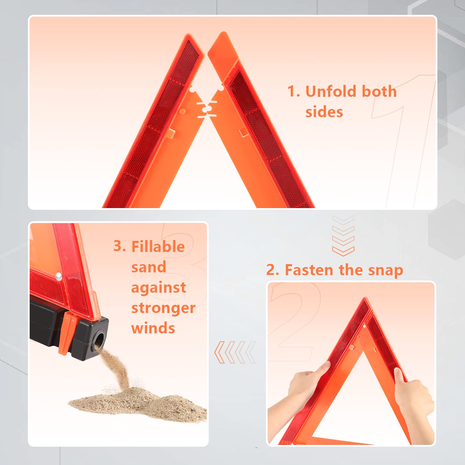 WORKKOOL Safety Triangles DOT Approved, Standard Warning Triangles Enmergency Reflector, Emergency Triangles for Vehicles with C