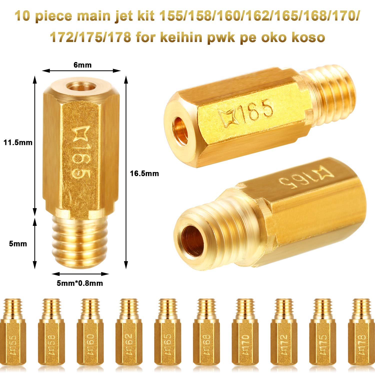 20 Pieces Carburetor Main Jet Kit, Include 10 Pieces Carburetor Main Jet and 10 Pieces Slow Jet Kit Compatible with Keihin OKO K
