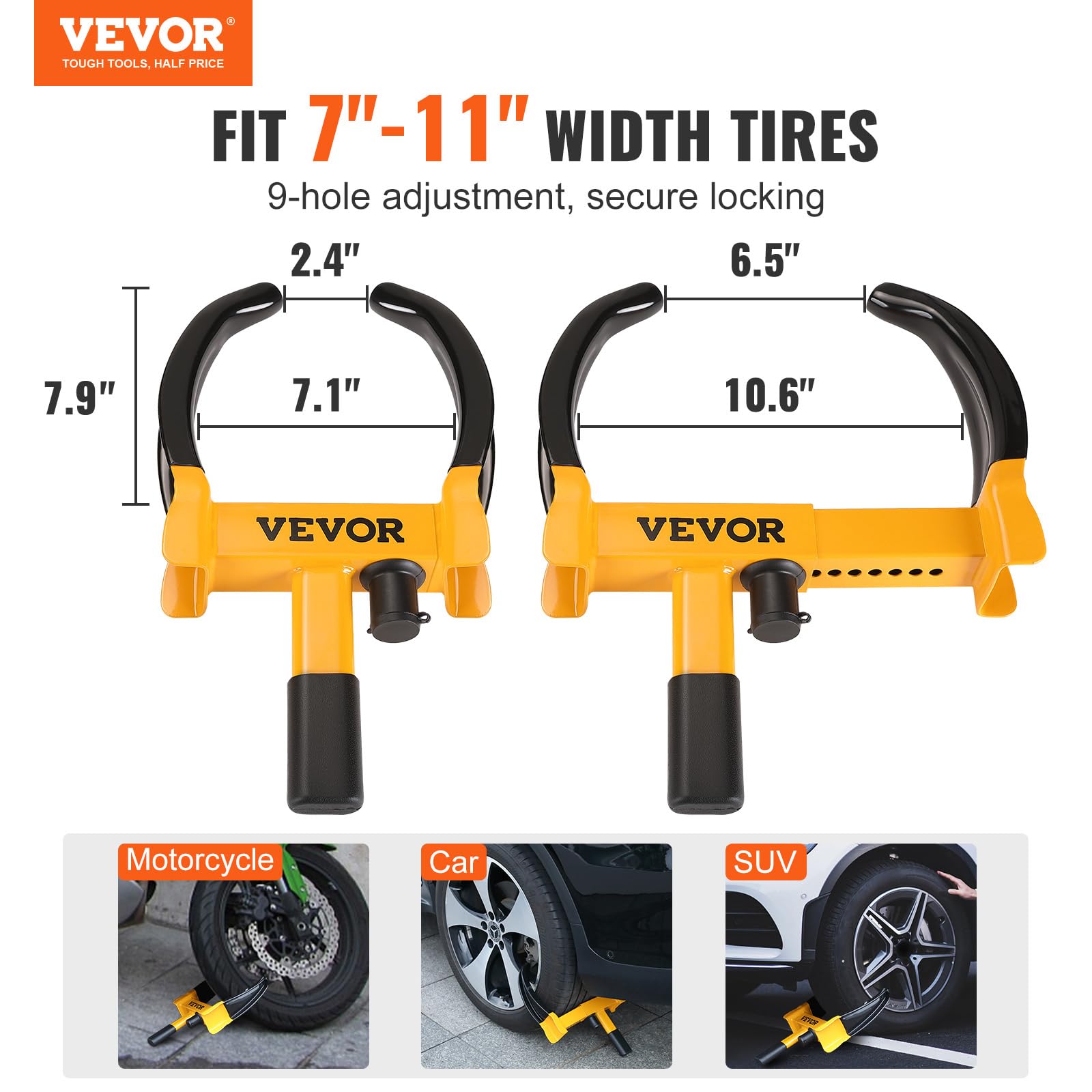 Vevor Wheel Lock, 2 Packs Universal Wheel Clamp Lock, Adjustable Anti Theft Trailer Lock Wheel Clamp, Heavy-Duty Steel Tire Lock For Atv Suv Car Golf Cart Boats Motorcycles, With 6 Keys