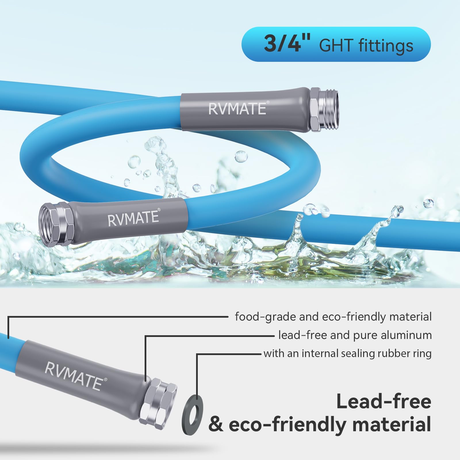 Rvmate Rv Water Hose 100Ft, 5/8    Inner Diameter Drinking Water Hose Lead-Free, No Leaking Garden Hose For Rv/Trailer/Camping,