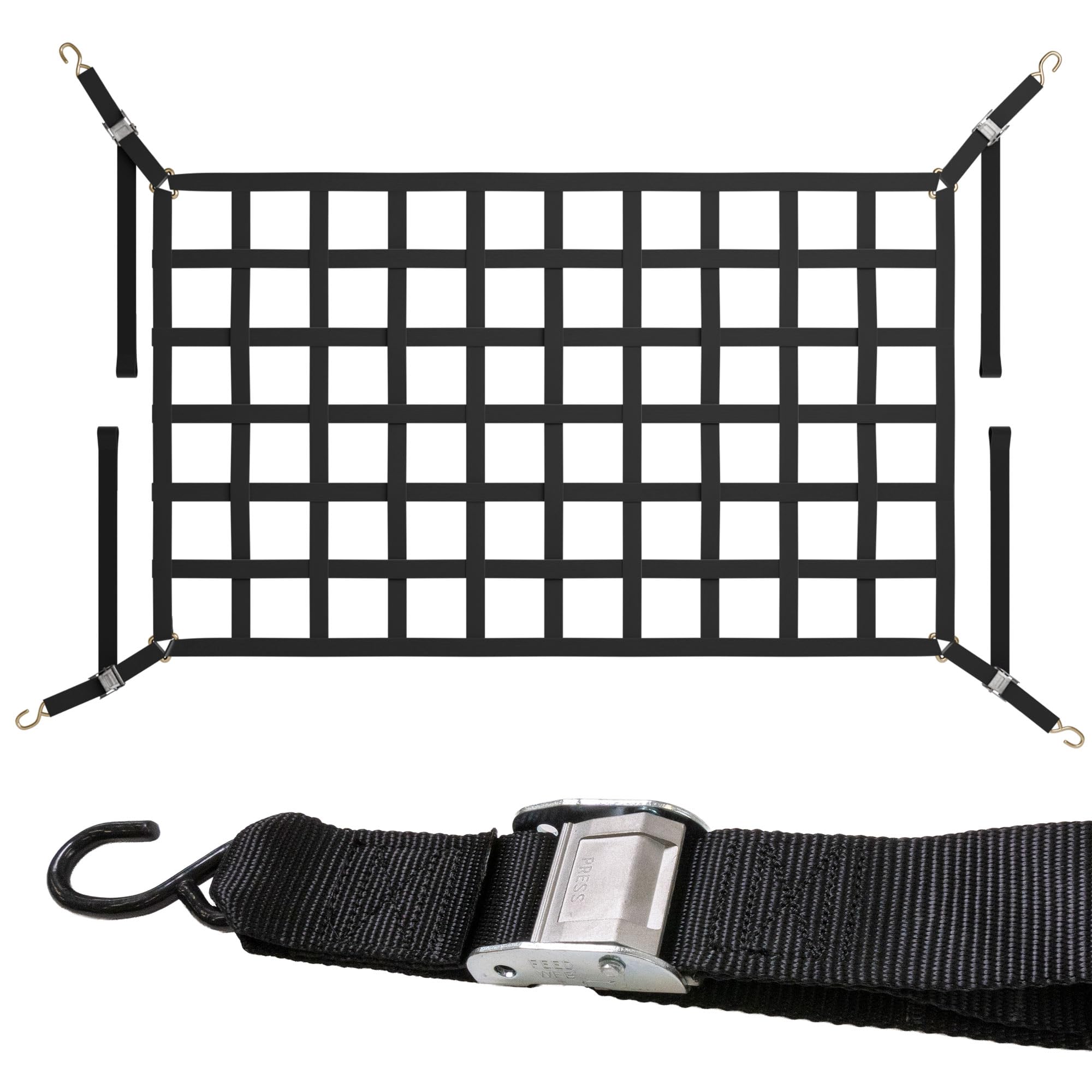 US Cargo Control Cargo Net for Pickup Truck Bed 6.8 FT x 4.2 FT, Adjustable Truck Cargo Net with S-Hooks & Cam Buckles, Fits Lon