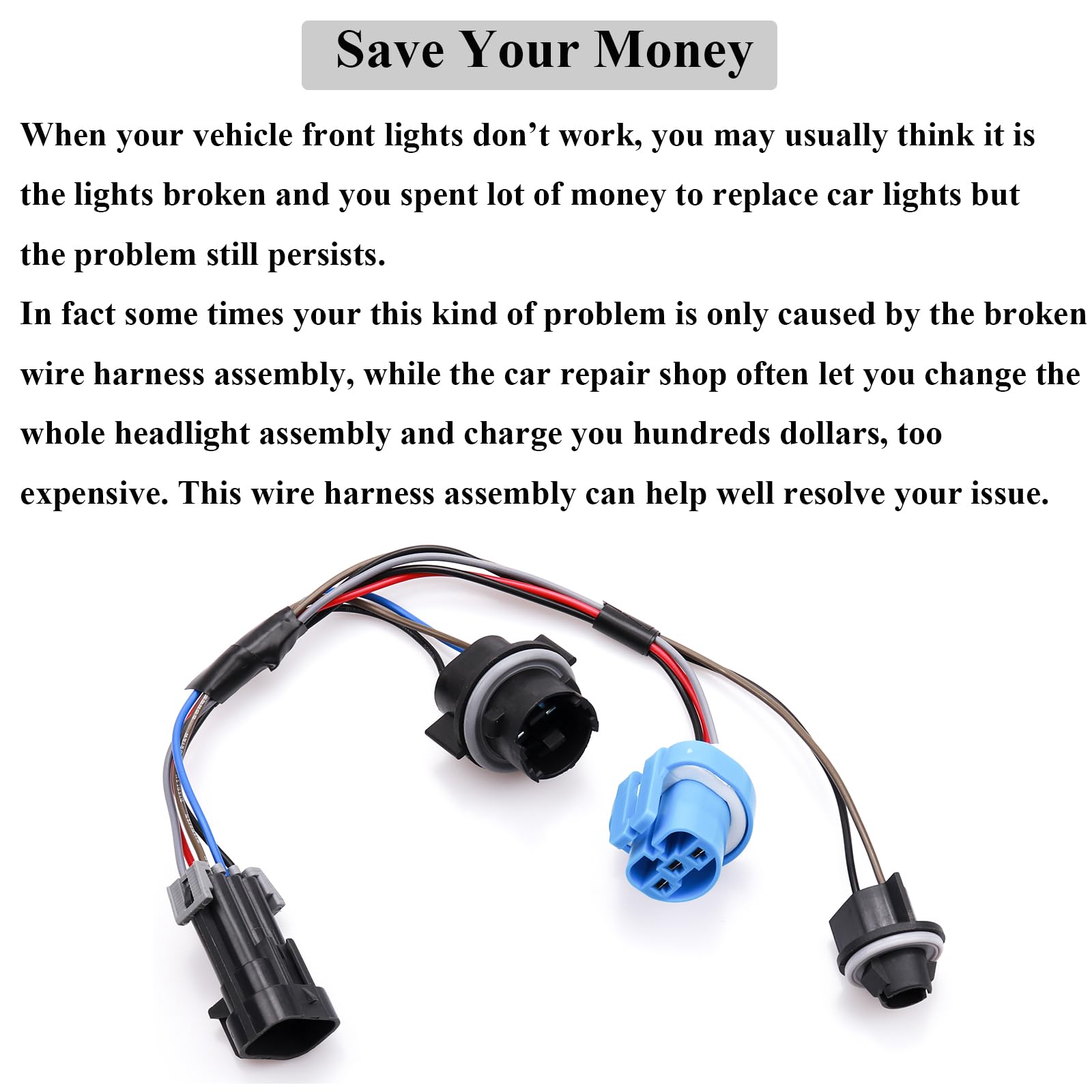 Hoput 645-205 Headlight Wire Harness, Headlight Wiring Harness Headlamp Connector Replace 22740620 22740621 Compatible With Chevy Cobalt Pontiac (1 Set)