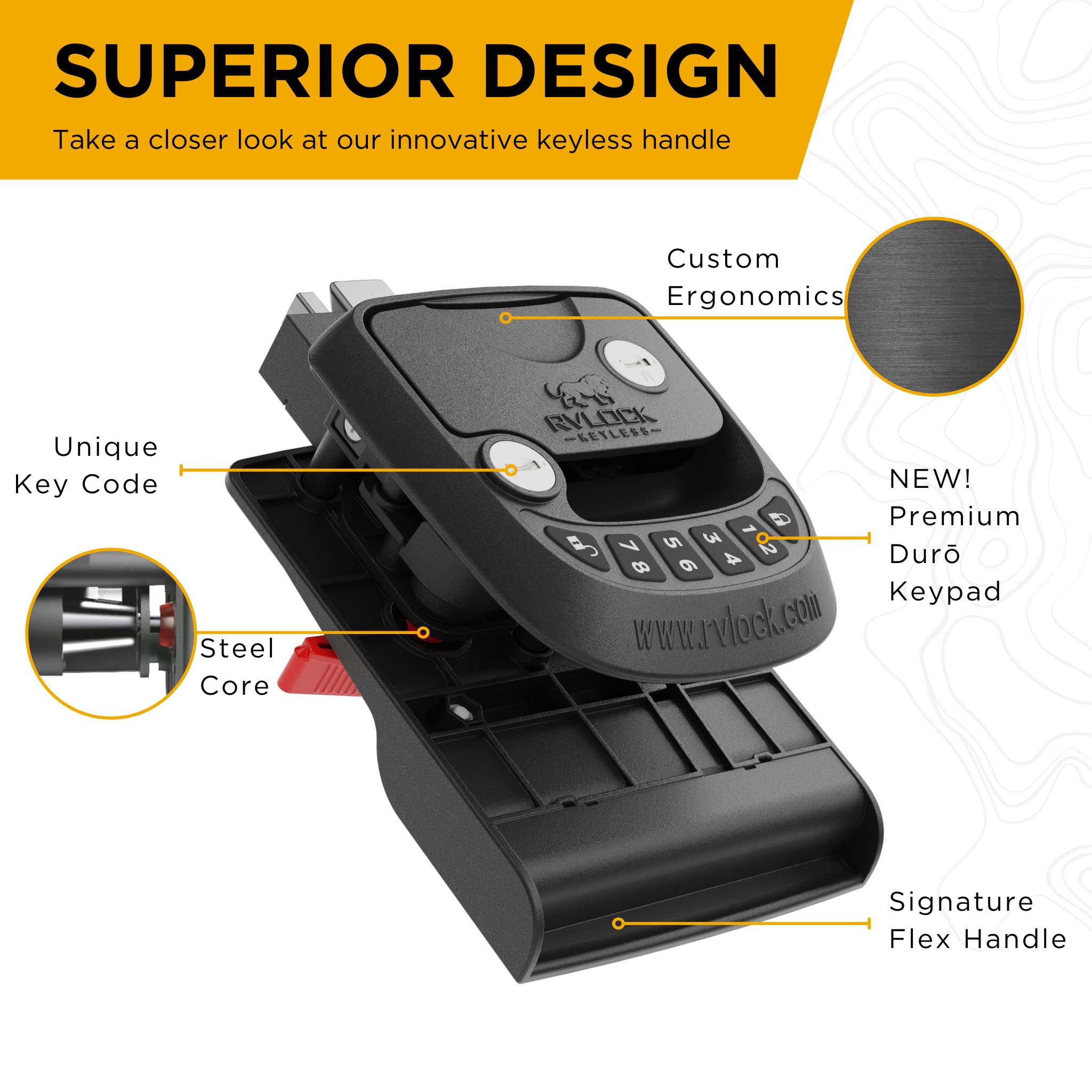 RVLock Keyless Entry RV Door Lock - Compact Black Camper Latch with Remote, Durable Replacement for Trailers, Patented Security Technology