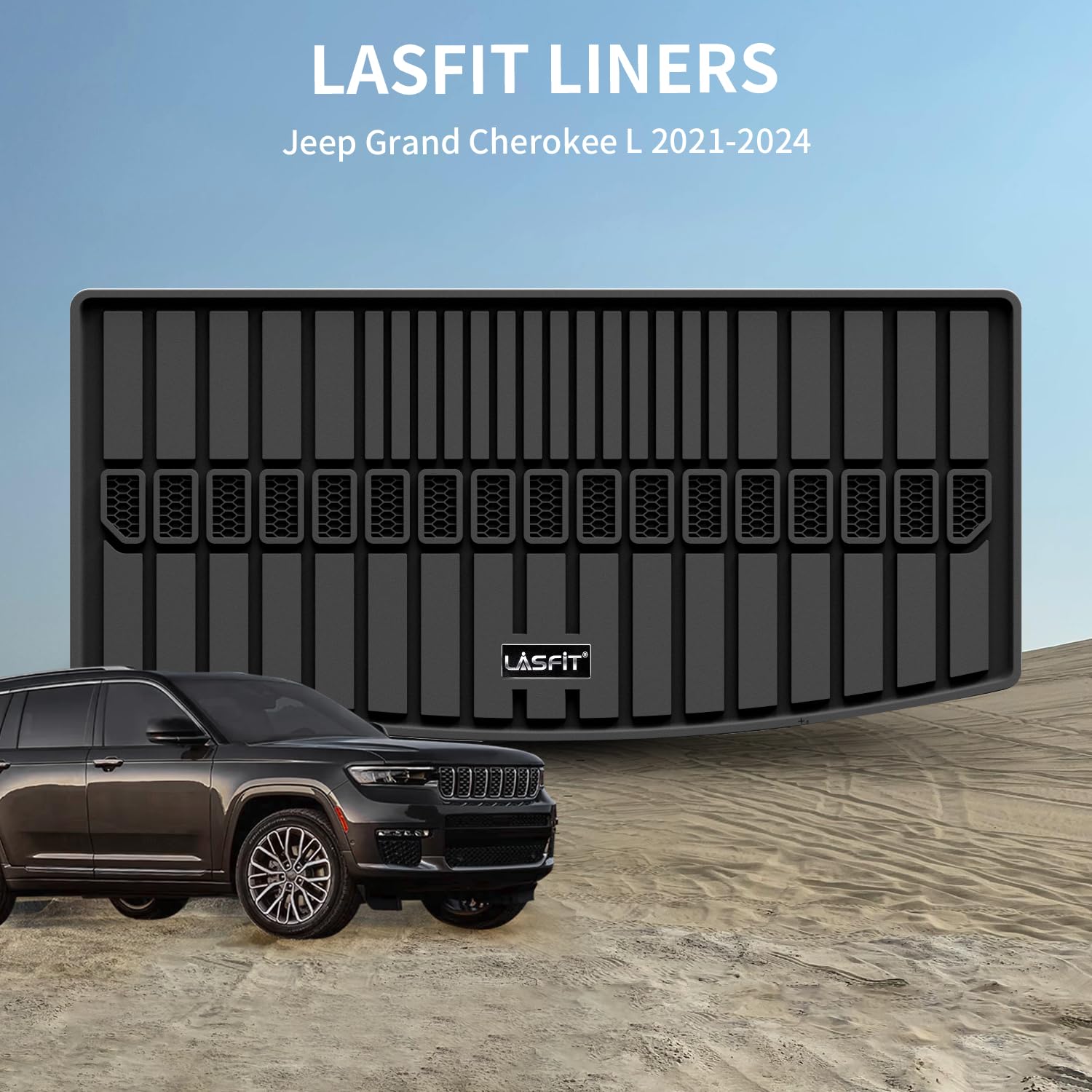 Lasfit Trunk Mat For Jeep Grand Cherokee L 2021-2025 6-Passenger And 7-Passenger All Weather Tpe Custom Fit Cargo Mat Trunk Line