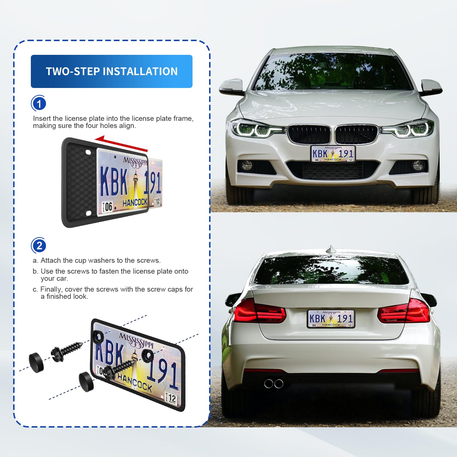 Black License Plate Frames Holder, 2 Pack Car License Plate Covers, Universal US Front & Rear Truck Frame Bracket Protector Moun