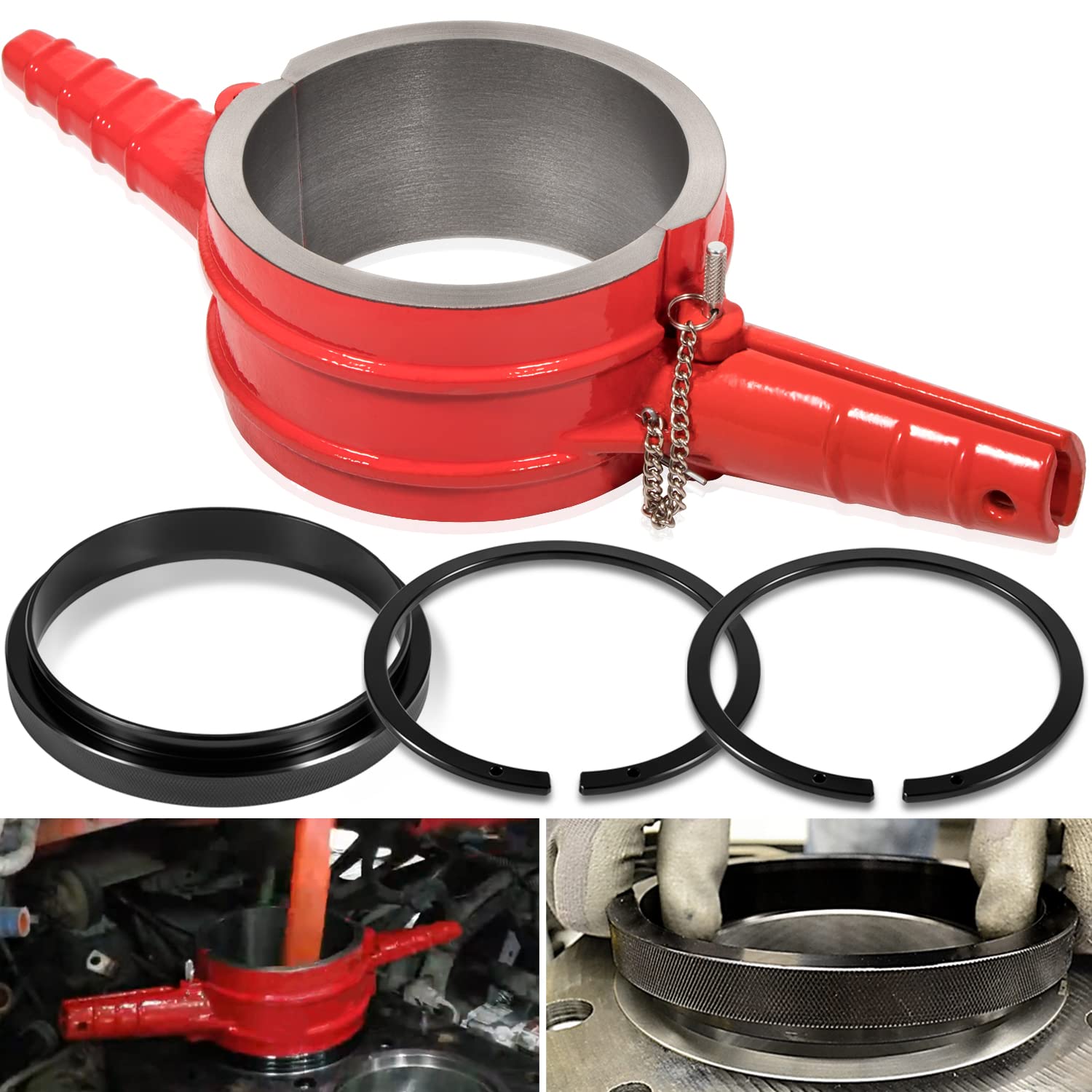 7040 Piston Ring Compressor Tool, Piston Ring Compressor Adapter & Anti-Polishing Ring Kit For Cummins ISX QSX 15, Caterpillar 3
