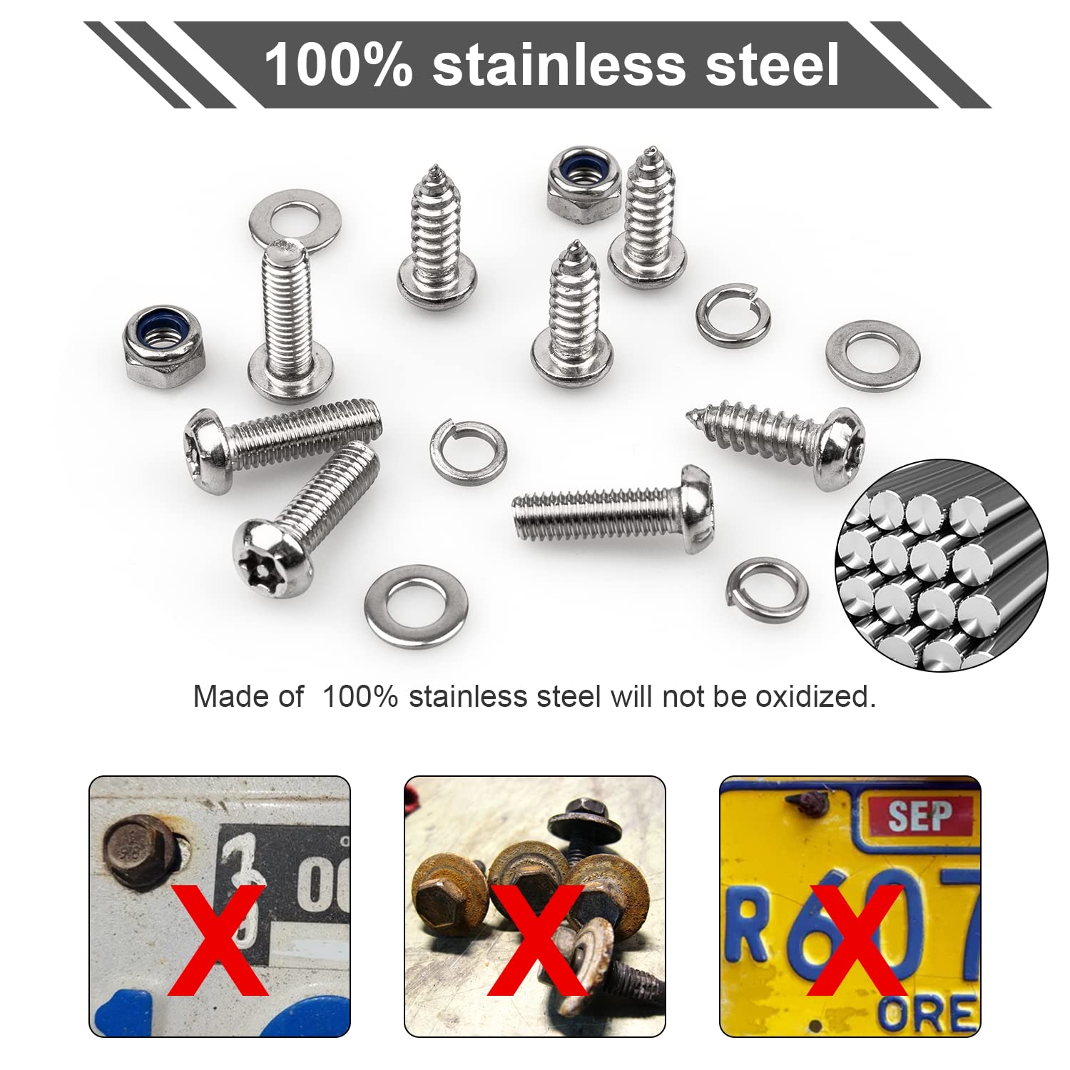 License Plate Screws Kits, Stainless Steel Anti Theft Mounting Hardware For Car Tag Plate Frames Covers, M6 (1/4'') Tamper Proof