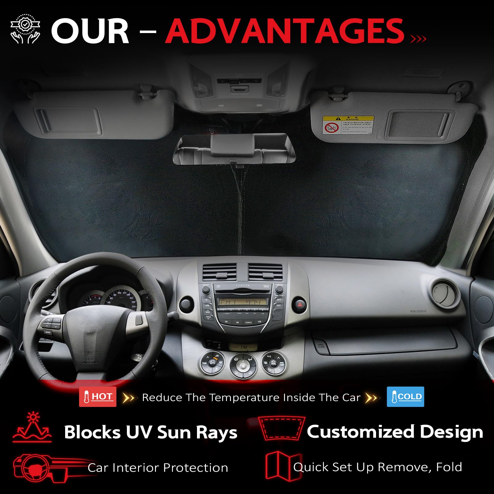 Kayzt Windshield Sun Shade For 2007-2021 Toyota Tundra Foldable Sunshade Front Window Custom Fit Car Accessories