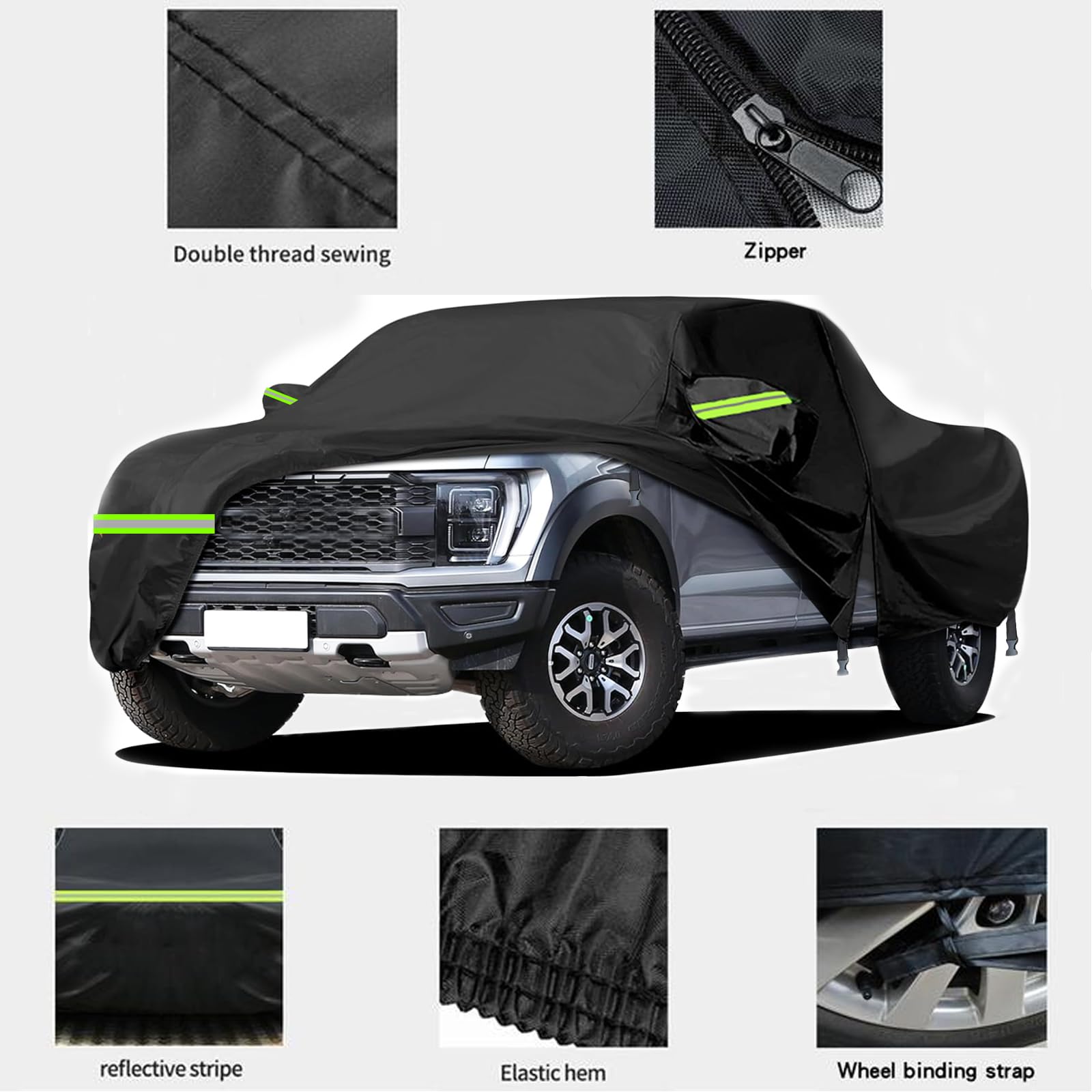 JZAHYUK Truck Cover, 6 Layers Waterproof Pickup Cover, All Weather Truck Car Cover with Zipper Door for Snow Rain Dust Protectio