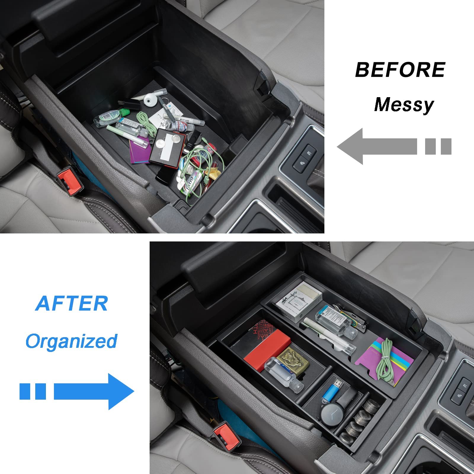 PIMCAR Center Console Organizer for Ford F150 2021-2023, ABS Plastic, Half-Tray Black, Model 20211028