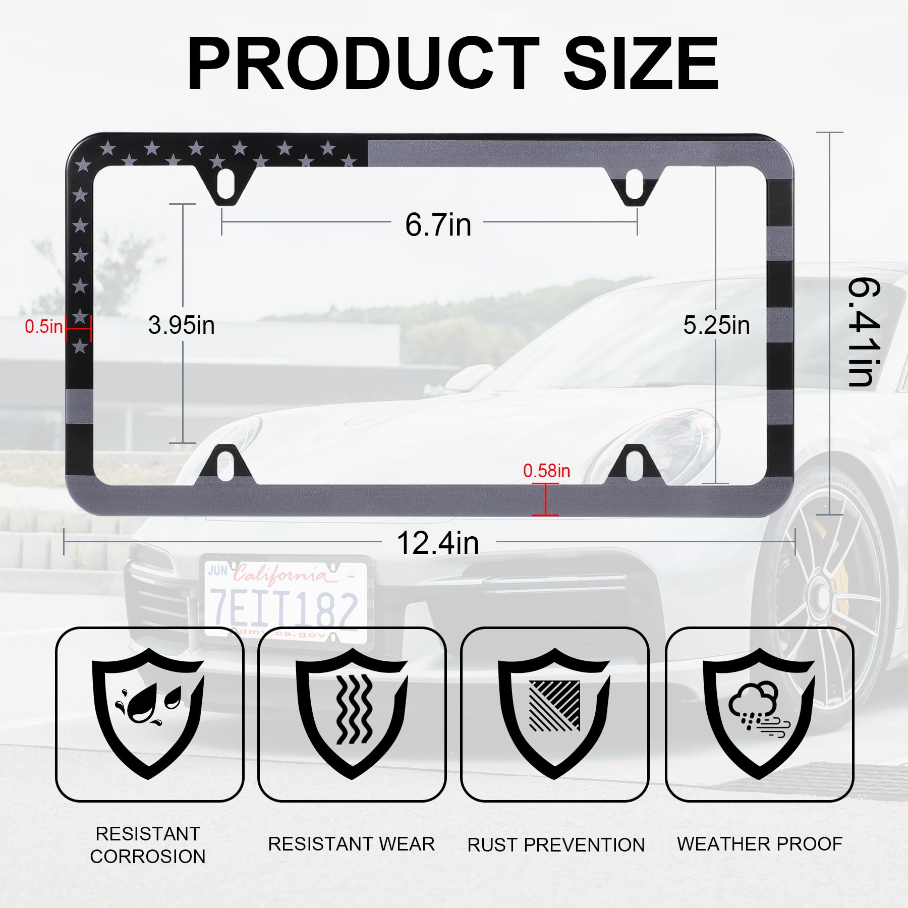 Livtee American Flag License Plate Frames, 4 Holes Stainless Steel License Plate Covers, 2Pcs Car License Plate Holder, Automoti