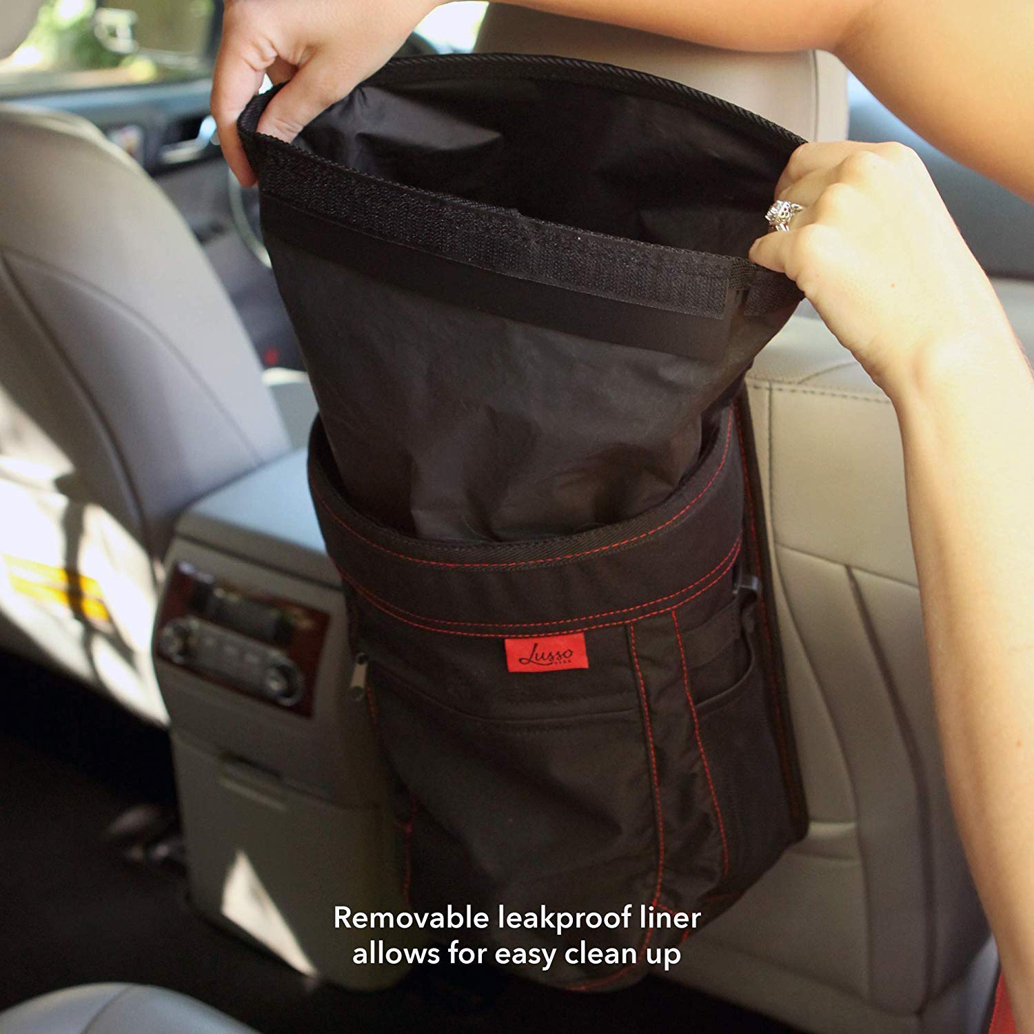 Lusso Gear Car Trash Can - 2.5-Gallon, Black, Leak-Proof Lid, Waterproof Liner, Round Design for SUV, Truck & Minivan
