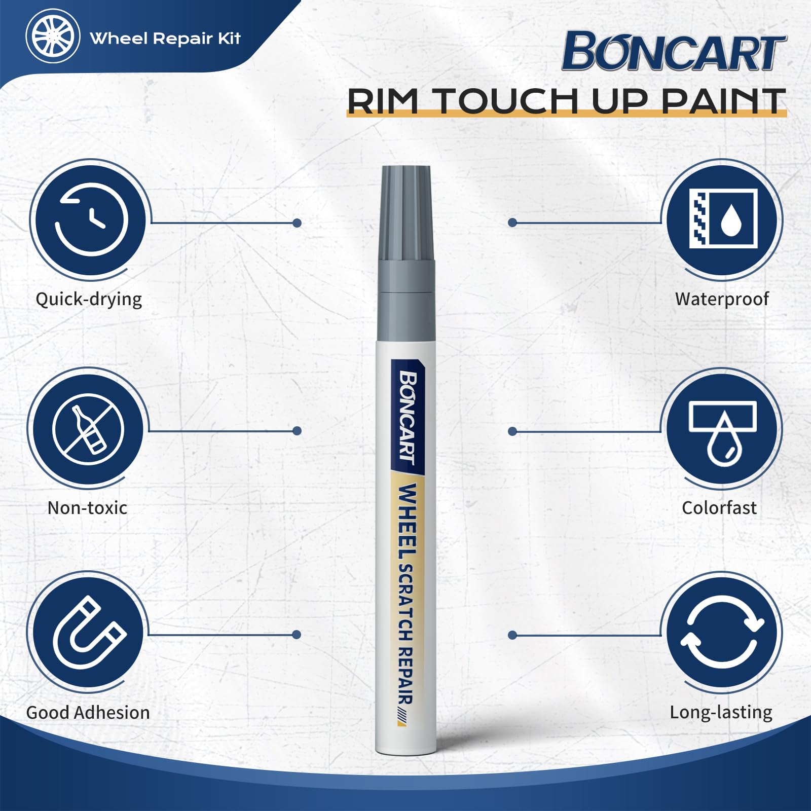Boncart Wheel Scratch Repair Kit - Silver Rim Touch Up Paint, 0.64 Fl Oz, Quick Repair for Car Wheel Curb Rash