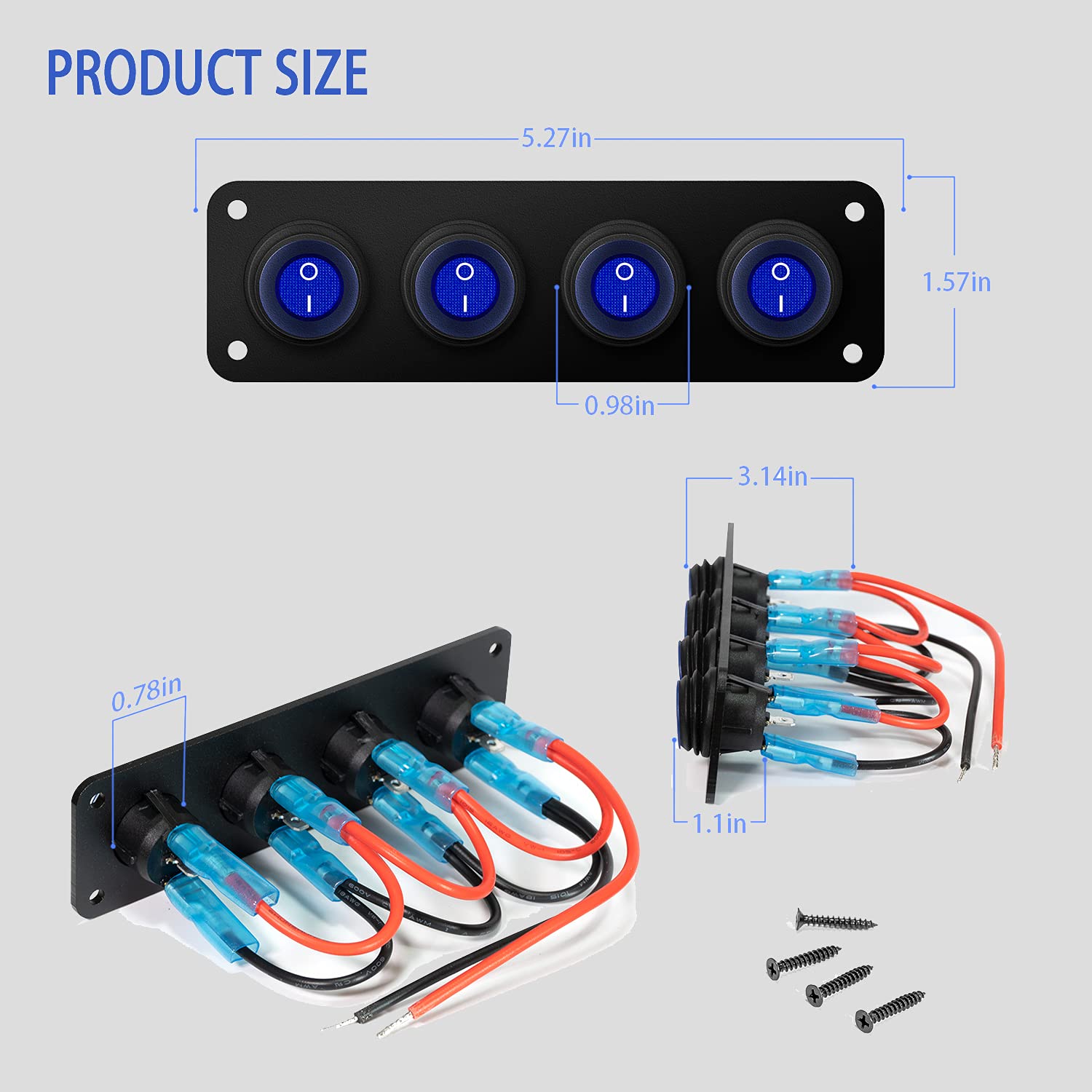 4 Gang 12V 20 Amp Toggle Rocker Switch Panel LED Breaker Waterproof Widely Fits for Auto Automotive Lights Car Marine Boat Yacht