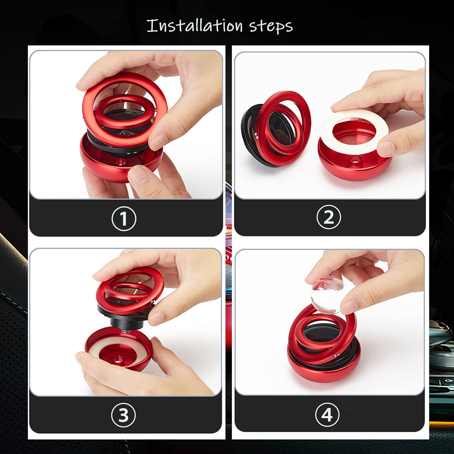 Kwak'S Car Air Freshener Solar Energy Air Purifier For Car Interior Autorotation Decoration Accessories(Red)