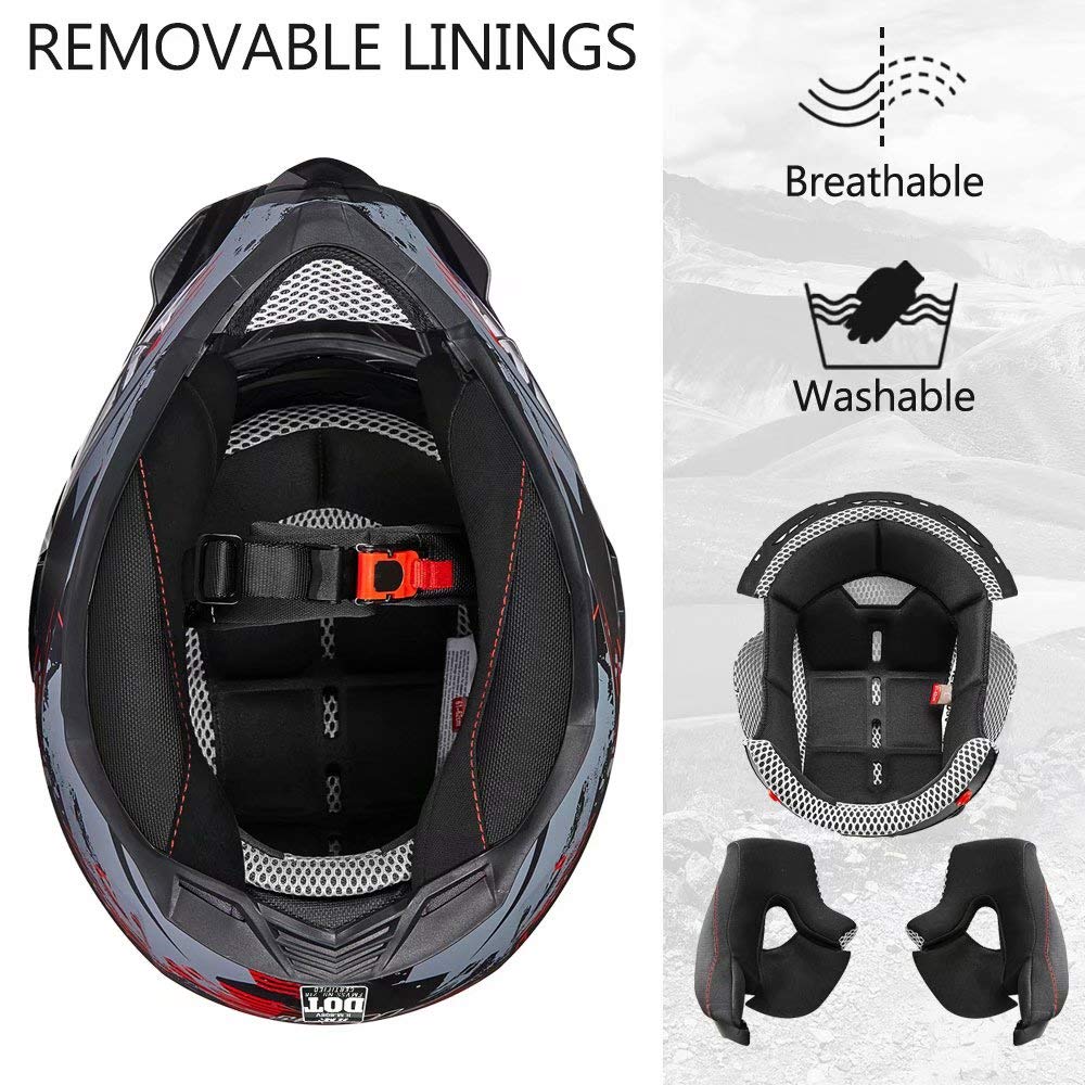 Ilm Off Road Motorcycle Dual Sport Helmet Full Face Sun Visor Dirt Bike Atv Motocross Casco Dot Certified Model 606V(Grey Red, L