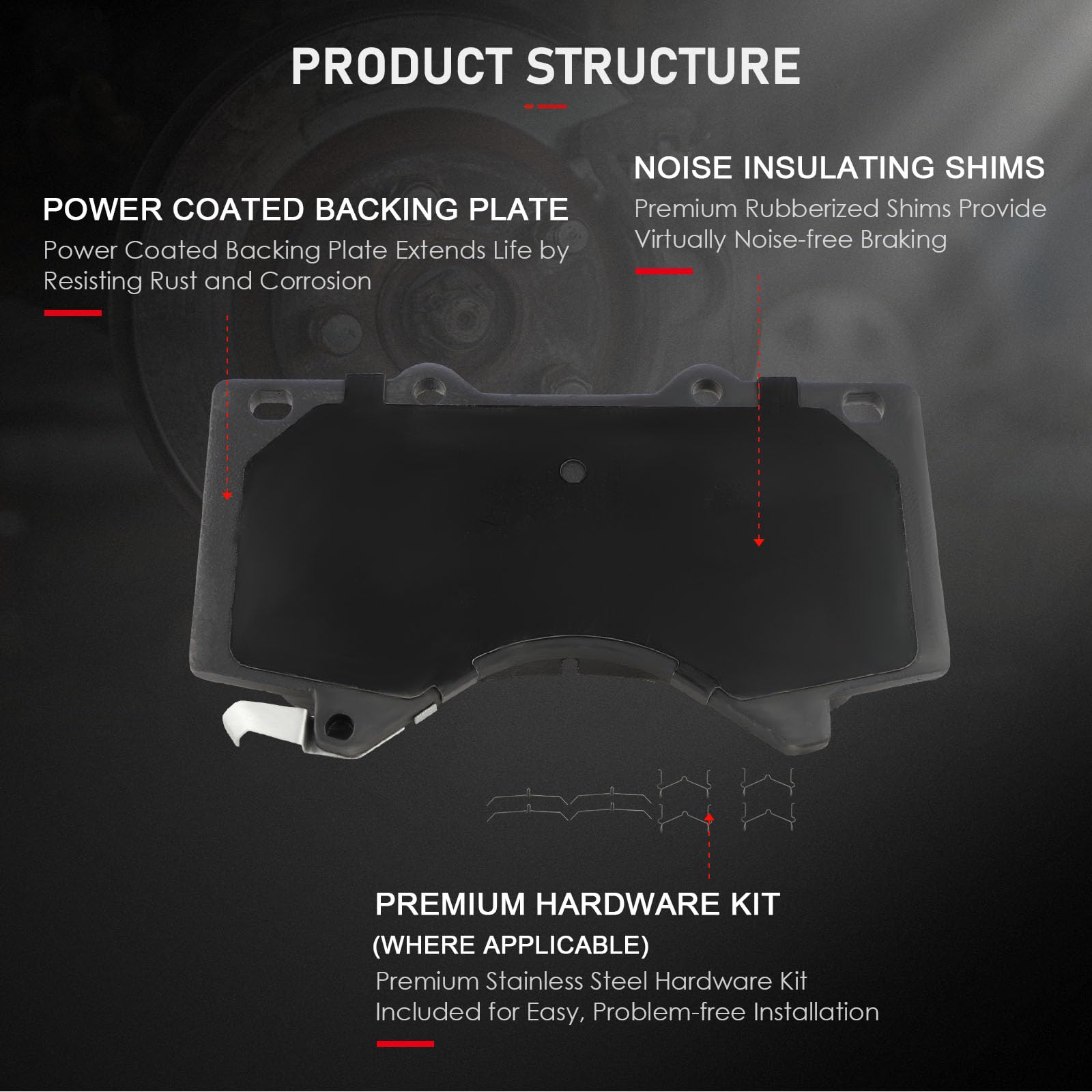 Cciyu D1303 Front Ceramic Brake Pads Kit - For Lexus Lx570 (2008-2011, 2013-2019) & Toyota/Land Cruiser/Sequoia/Tundra (2007-201