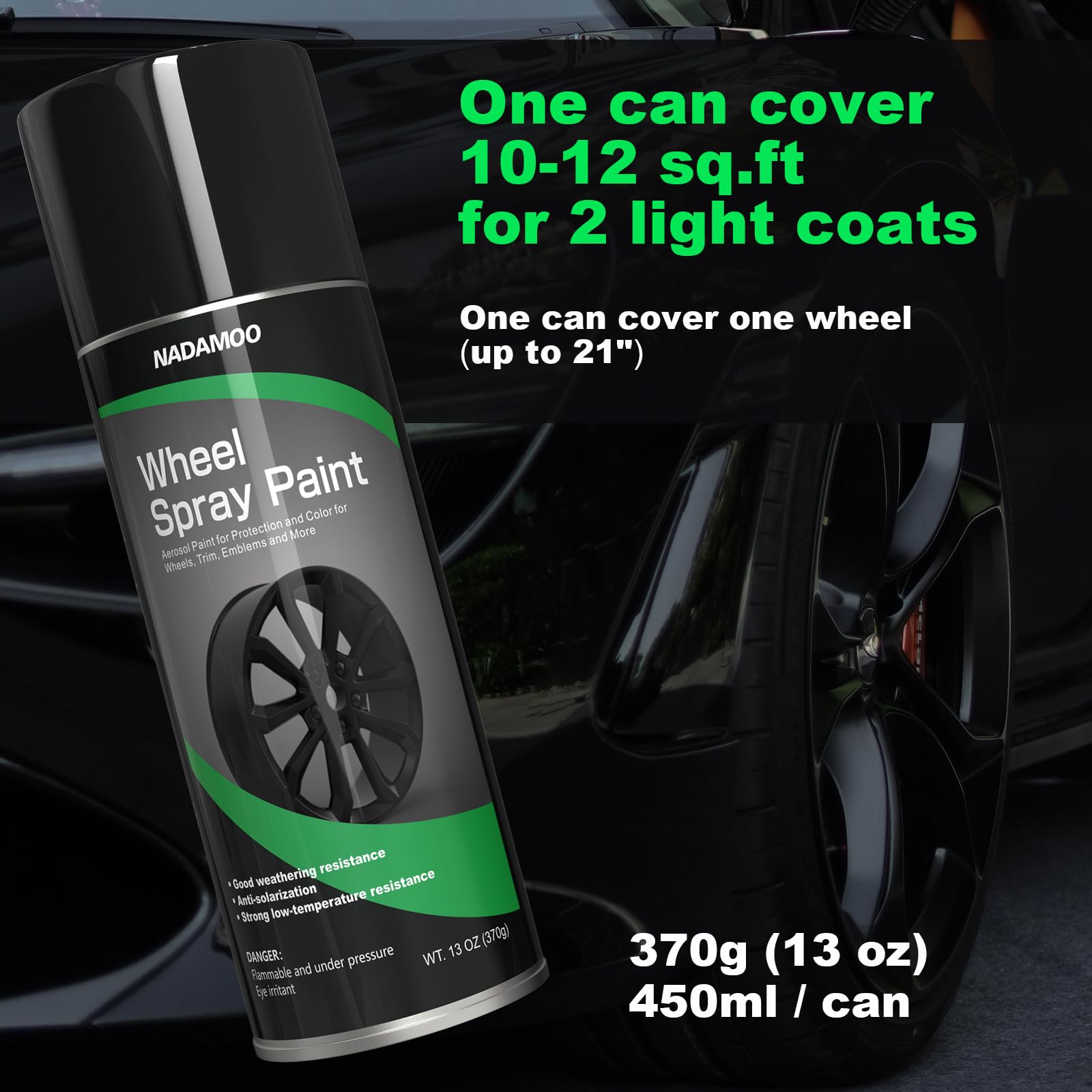 NADAMOO Aluminum Wheel Spray Paint, Gloss Black, 2 Cans, 13 Oz Each - Aerosol Car Rim Recolor & Metal Surface Protection