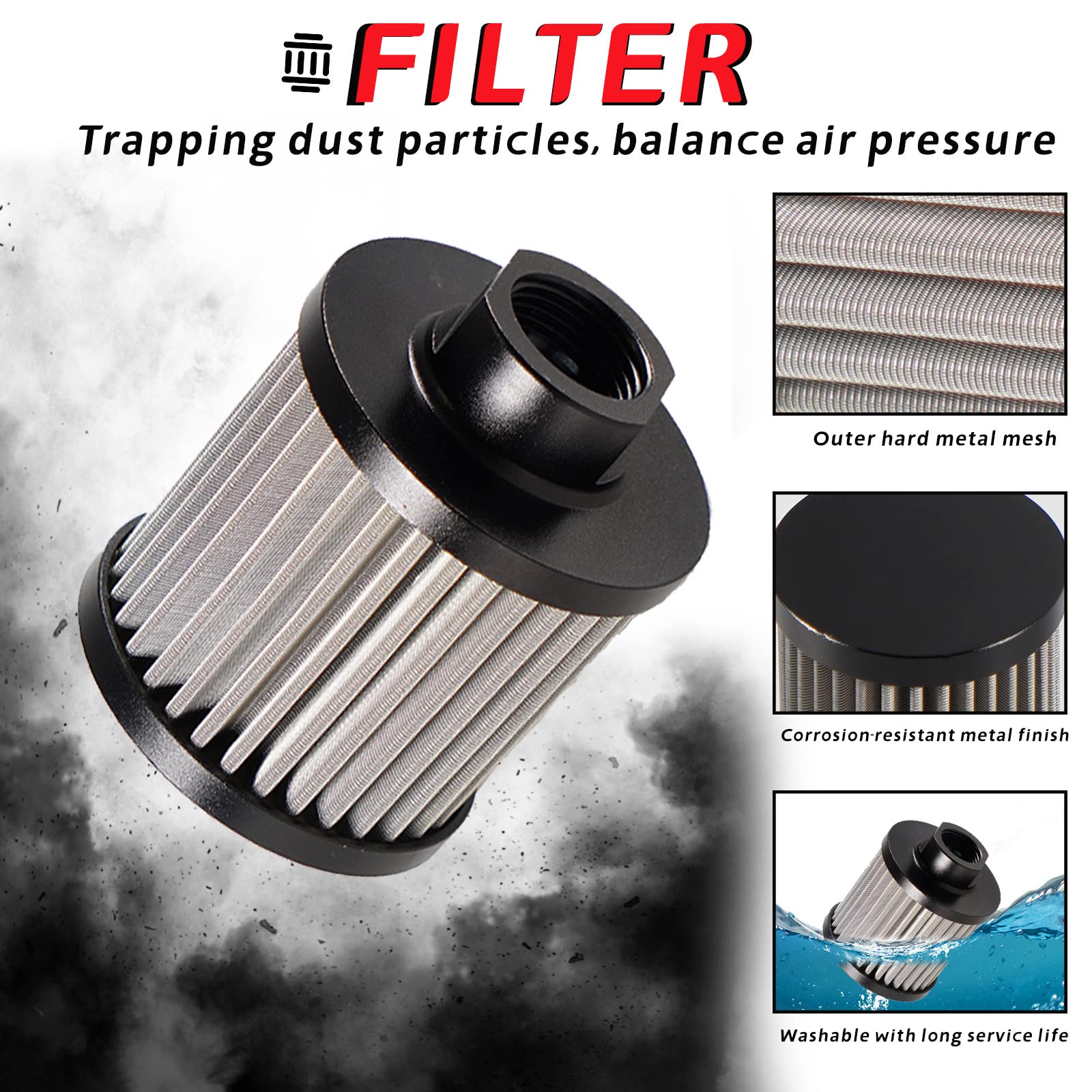 POSENG Universal 10AN Oil Catch Can Tank Baffled 1L with Filter Aluminum Black