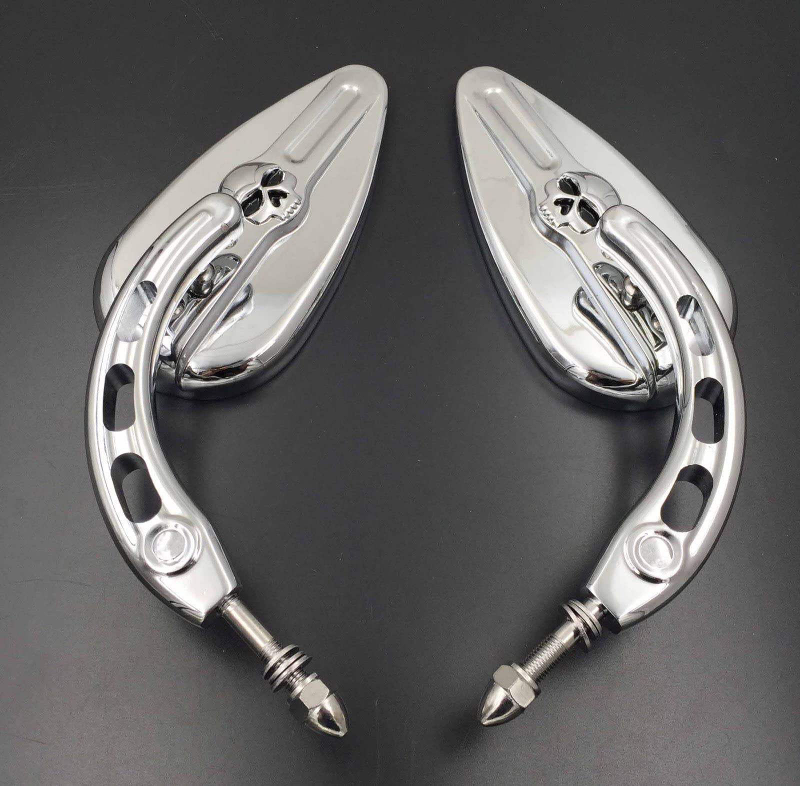 HTTMT MT383D- Chrome Skull Side Mirrors Compatible with Harley Davidson 1982-later all models (except VRSCF,2014-later FLHTKSE,F