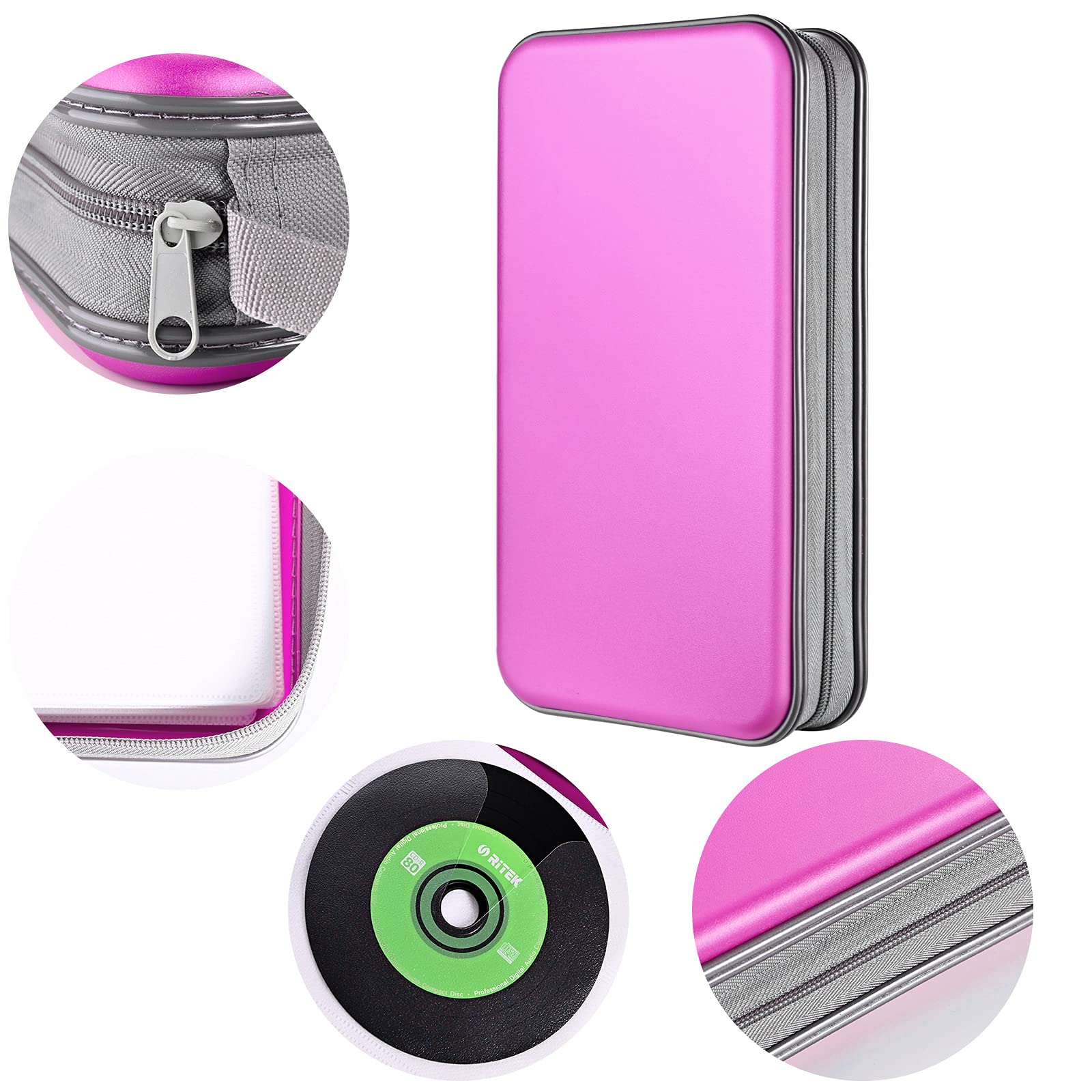 Liovode Dvd Case, 96 Capacity Cd Case Portable Cd Case Holder Storage Hard Plastic Dvd Cd Wallet Holder Organizer For Car(Purple