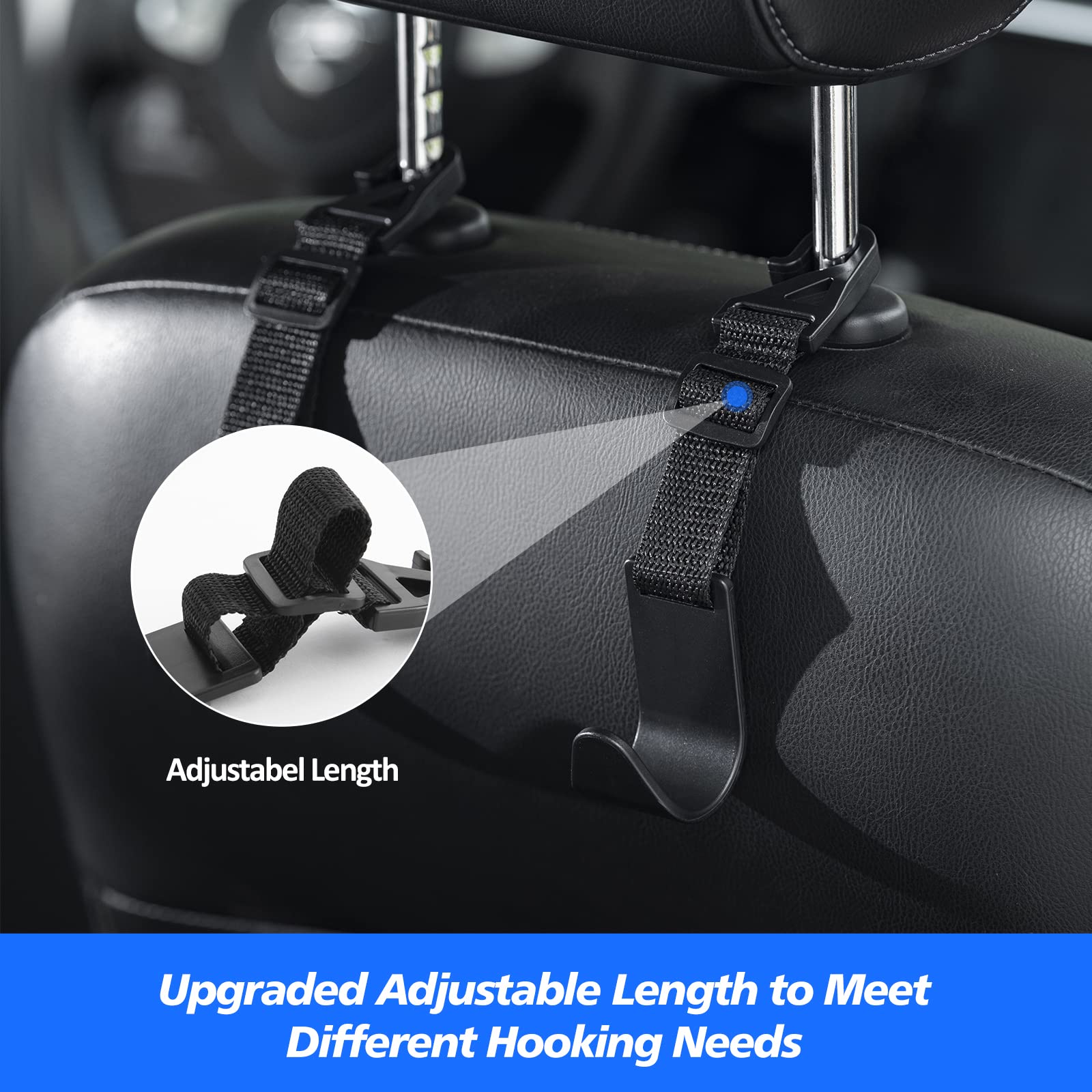 Flymic Adjustable Car Seat Headrest Hook, Universal Storage Headrest Hanger, Holder Hooks, Organizer For Vehicle, Strong And Durable Backseat Hanger Interior Accessories For Handbag Purse Coat 4 Pack