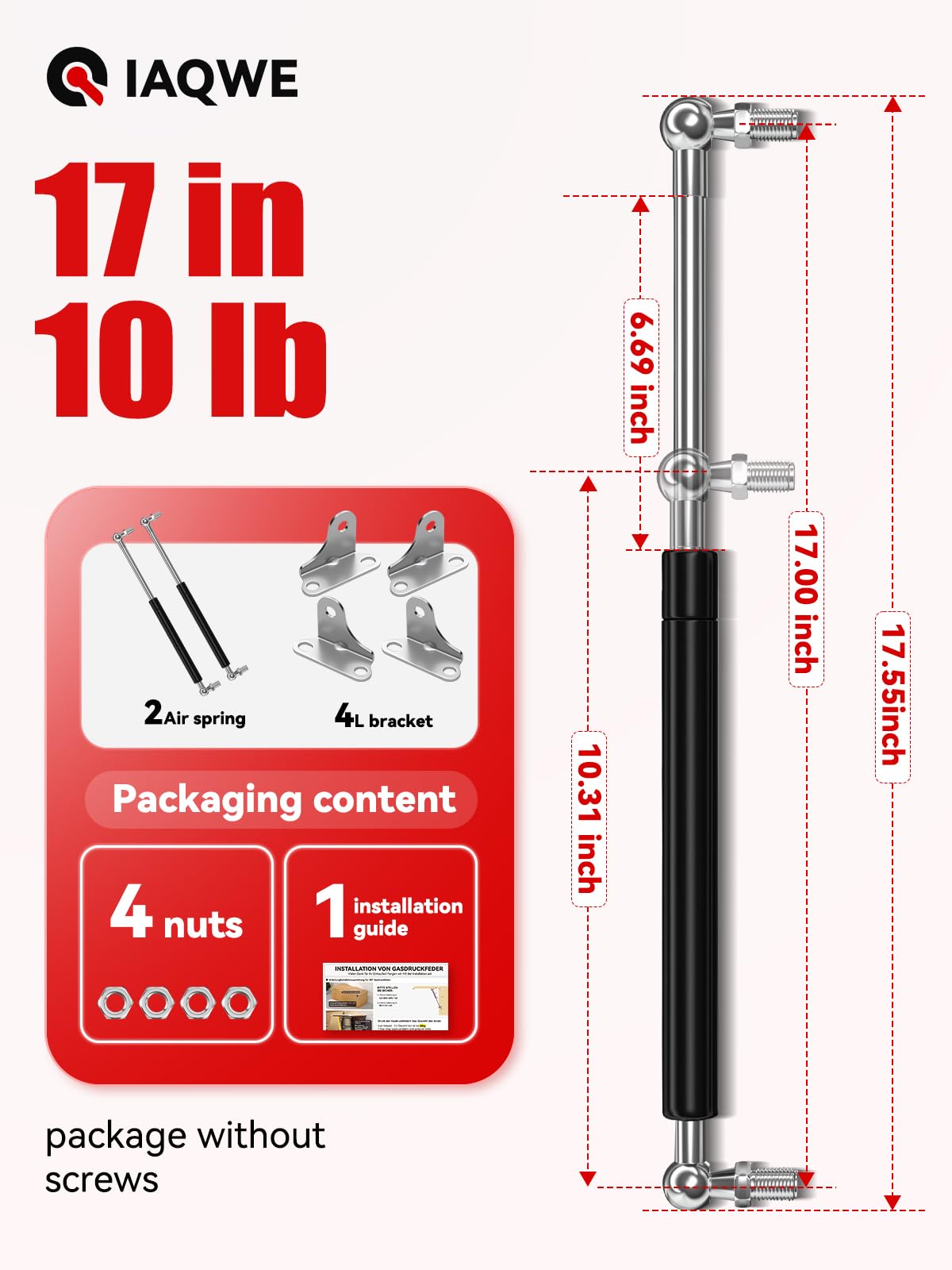 17Inch 80Lbs/355N Gas Spring Struts Shocks Lift Supports For Rv Bed Tool Box Lid Cabinet Heavy Duty Floor Hatch Boat Hatch Trash