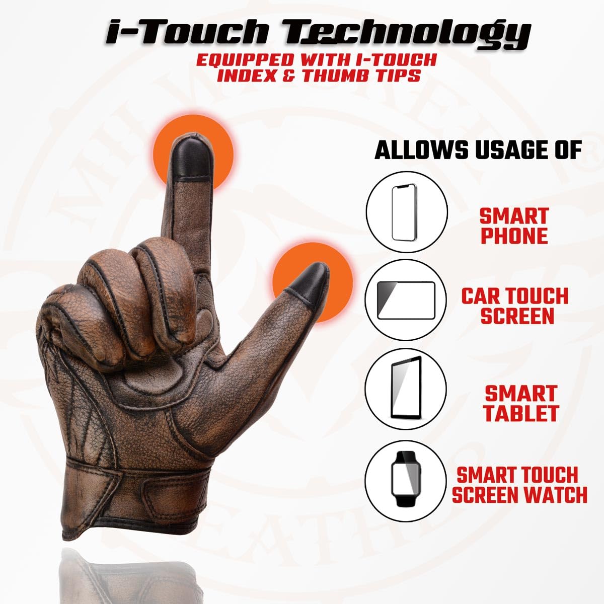 Milwaukee Leather MG7514 Men's Brown Leather with Gel Palm Motorcycle Gloves W/Protective Knuckle - X-Small