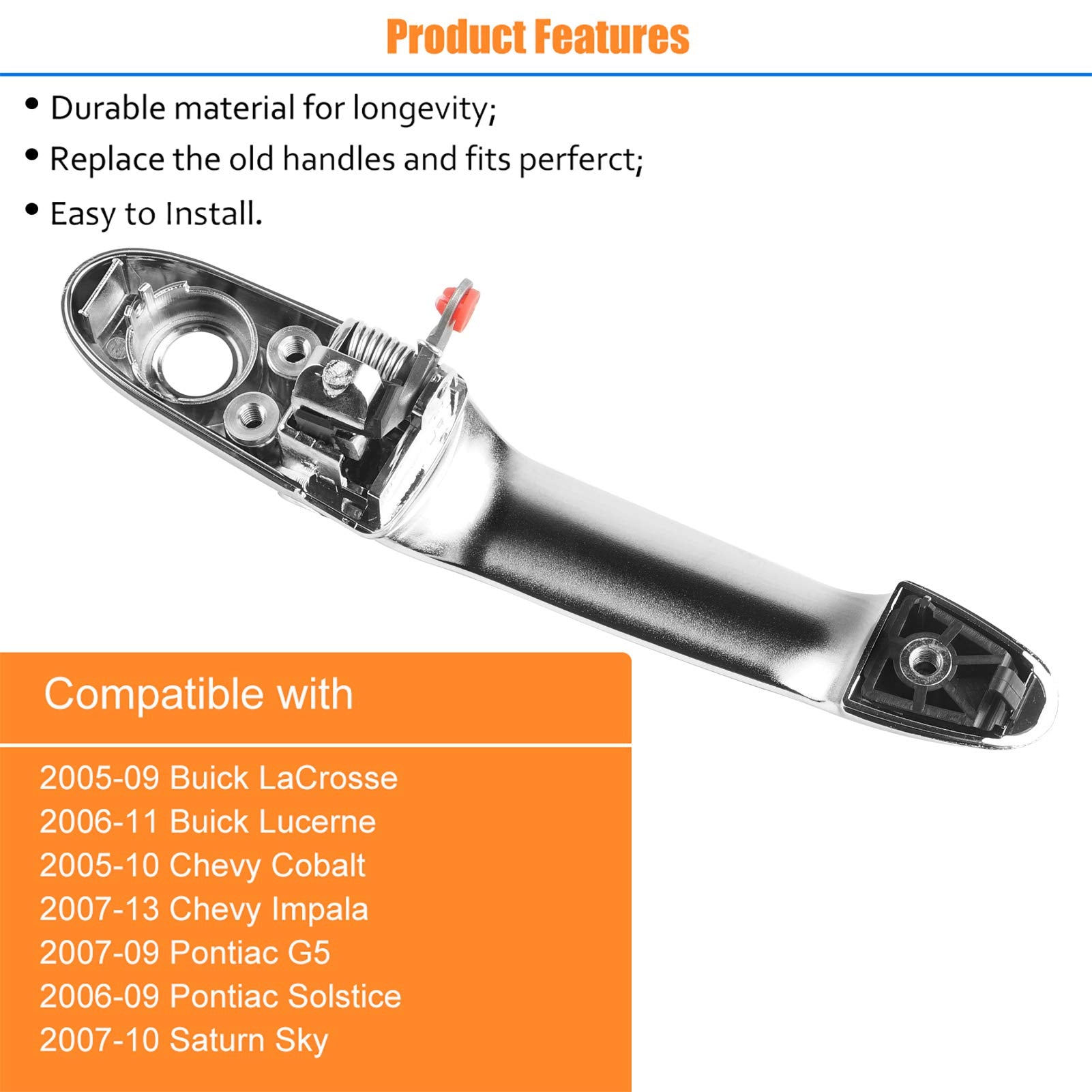 Npauto Exterior Front Driver Side Door Handle Left Fit For Buick Lacrosse Lucerne, Chevy Cobalt Impala, Pontiac G5 2005 2006 2007 2008 2009 2010 2011, Chrome, 80532