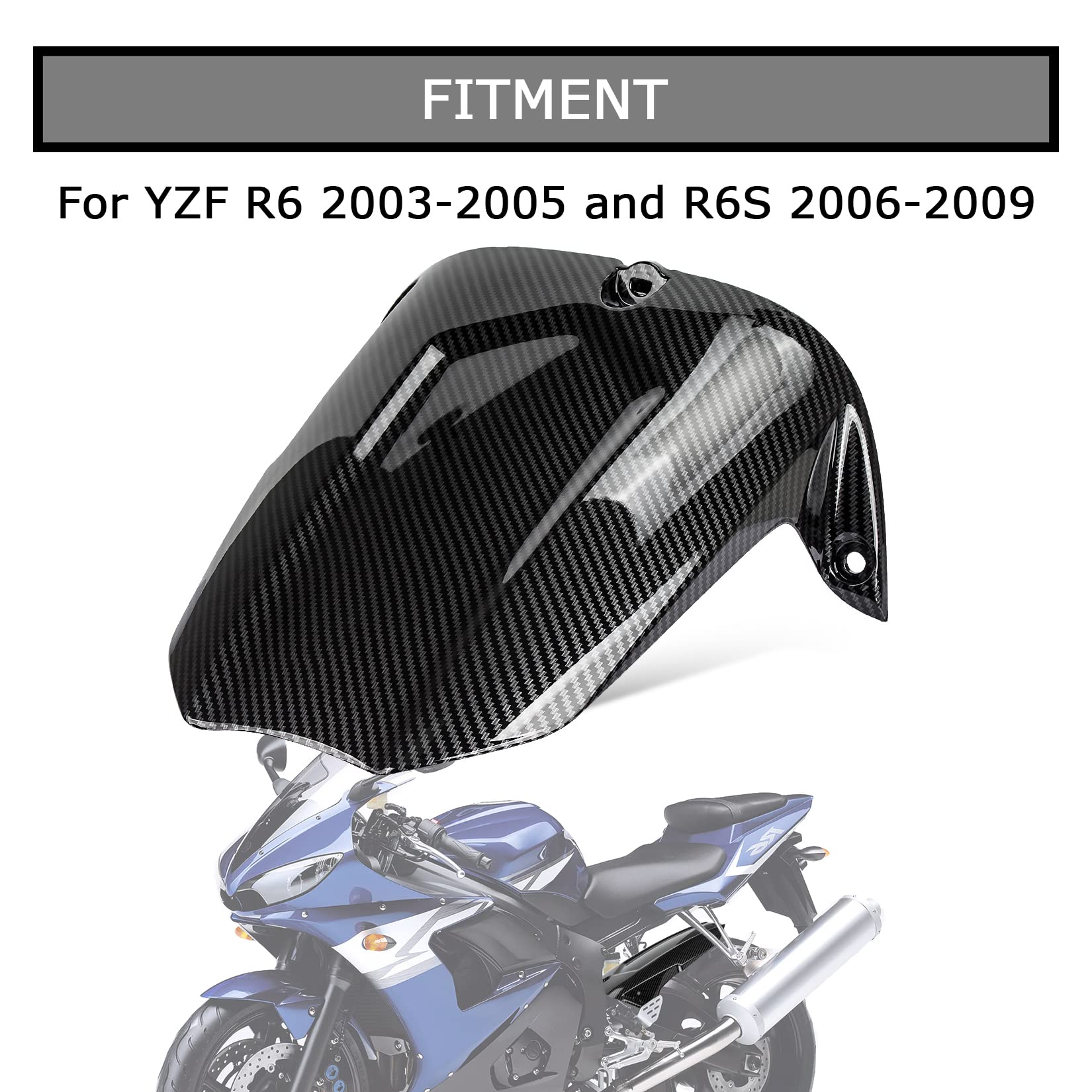 PSLER Rear Mudguard Tire Hugger for YZF R6 2003-2005 & R6S 2006-2009, Carbon, Model FE0009CA