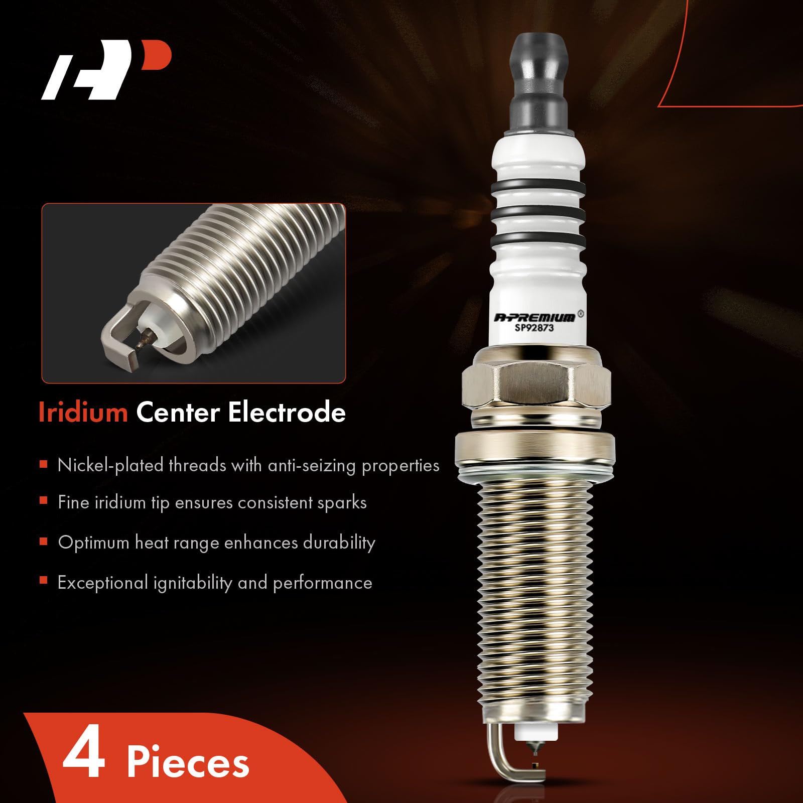 A-Premium Iridium Platinum Spark Plugs Compatible with Hyundai Elantra 2011-2011, Accent 2012-2019, Veloster 2012-2017 & Kia Sou