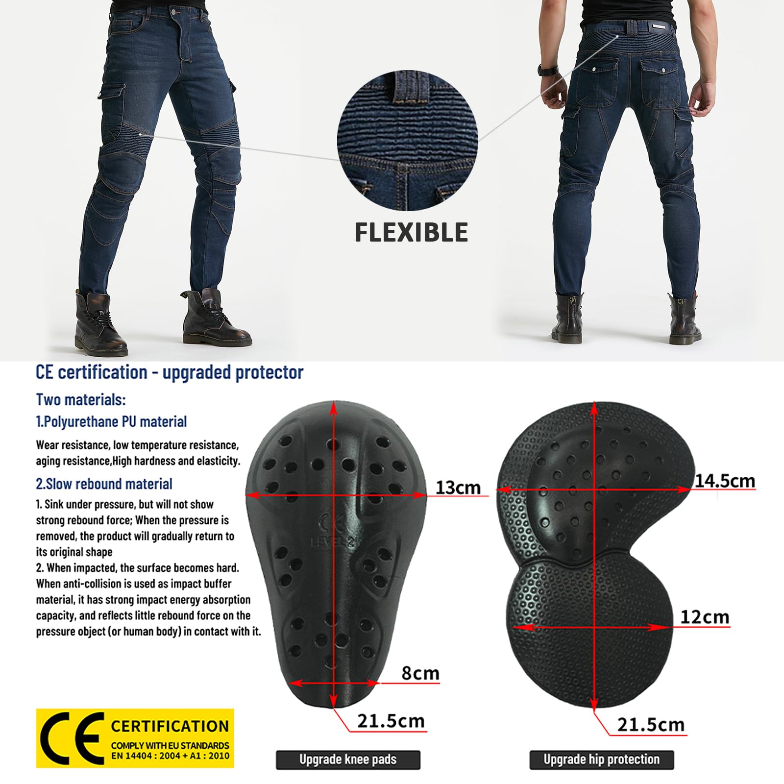 LOMENG mens Motorcycle Pants Motorbike Riding Denim Jeans Biker Motocross CE Removable Armored, Blue, 28 Regular