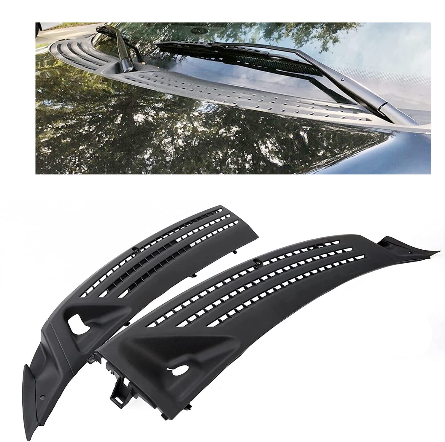 Ecotric Windshield Wiper Cowl Cover Panel Compatible With 2004-2008 Ford F150 2006-2007 Lincoln Mark Lt Outer Window Wiper Cowl Grille Replacement For 4L3Z-15022A69-Aa & 4L3Z-15022A68-Ba